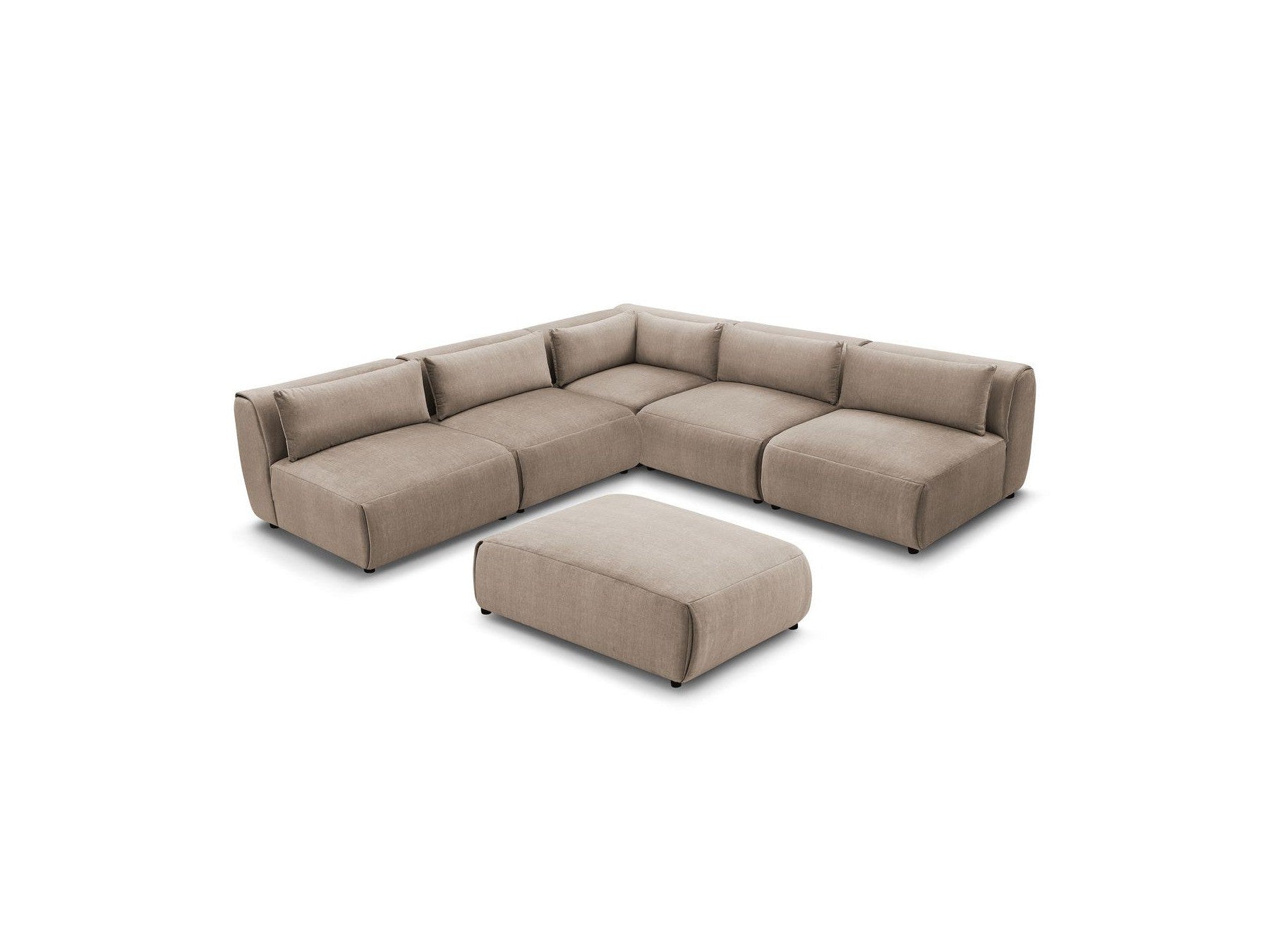 Modular Fixed Corner Sofa Jeanne Velvet Fabric with 4 Armchairs, 1 Corner and 1 Ottoman