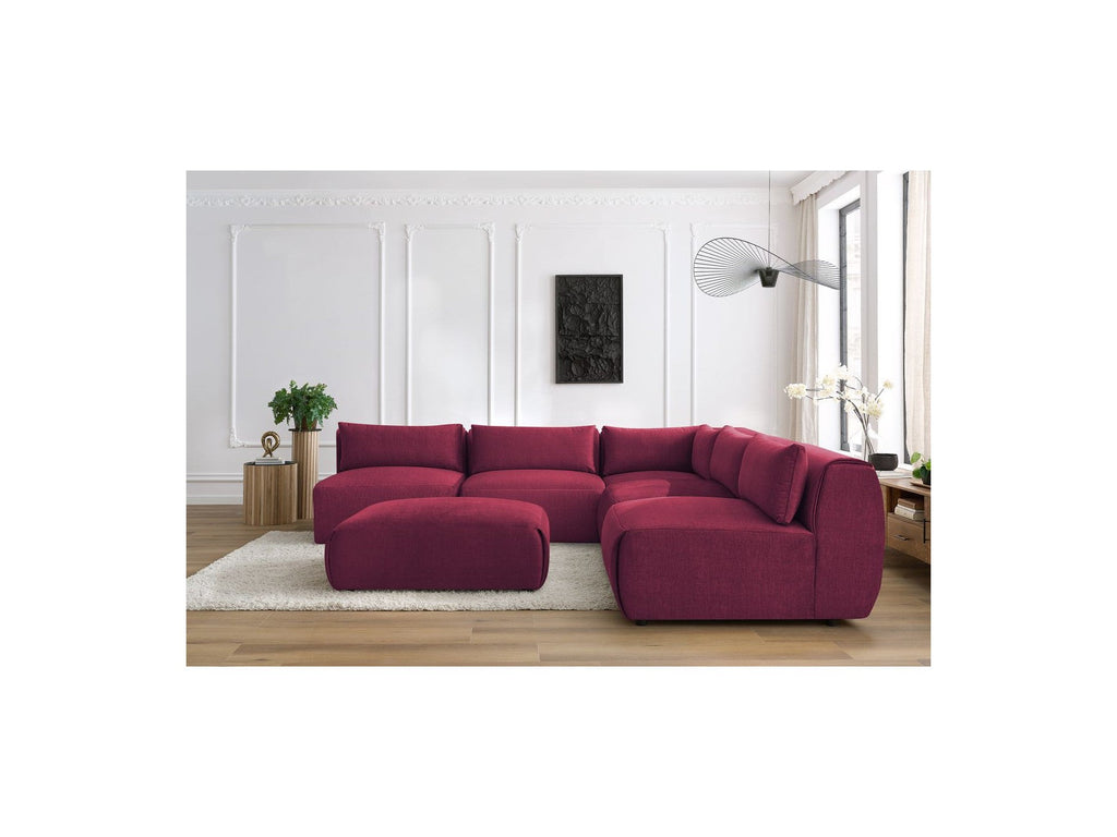 Modular Fixed Corner Sofa Jeanne Velvet Fabric with 4 Armchairs, 1 Corner and 1 Ottoman