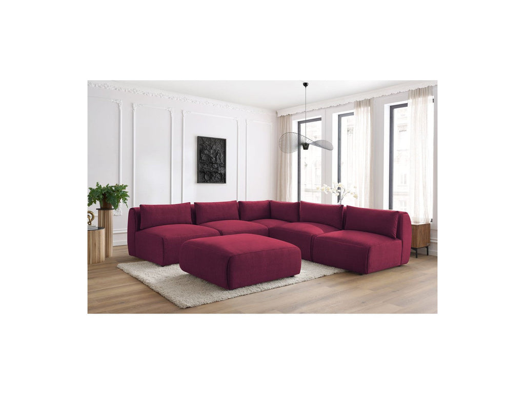 Modular Fixed Corner Sofa Jeanne Velvet Fabric with 4 Armchairs, 1 Corner and 1 Ottoman
