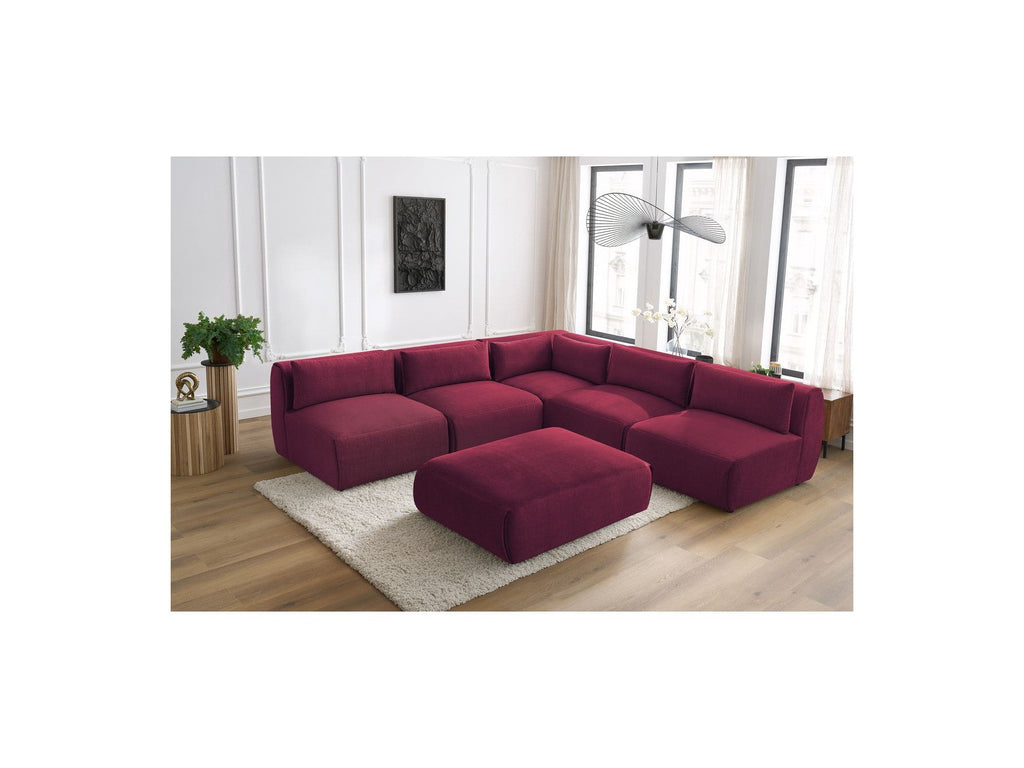 Modular Fixed Corner Sofa Jeanne Velvet Fabric with 4 Armchairs, 1 Corner and 1 Ottoman