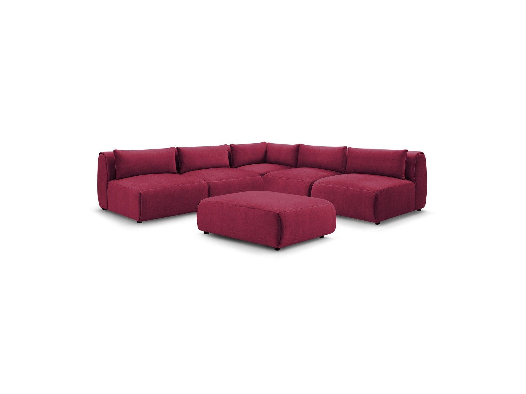 Modular Fixed Corner Sofa Jeanne Velvet Fabric with 4 Armchairs, 1 Corner and 1 Ottoman