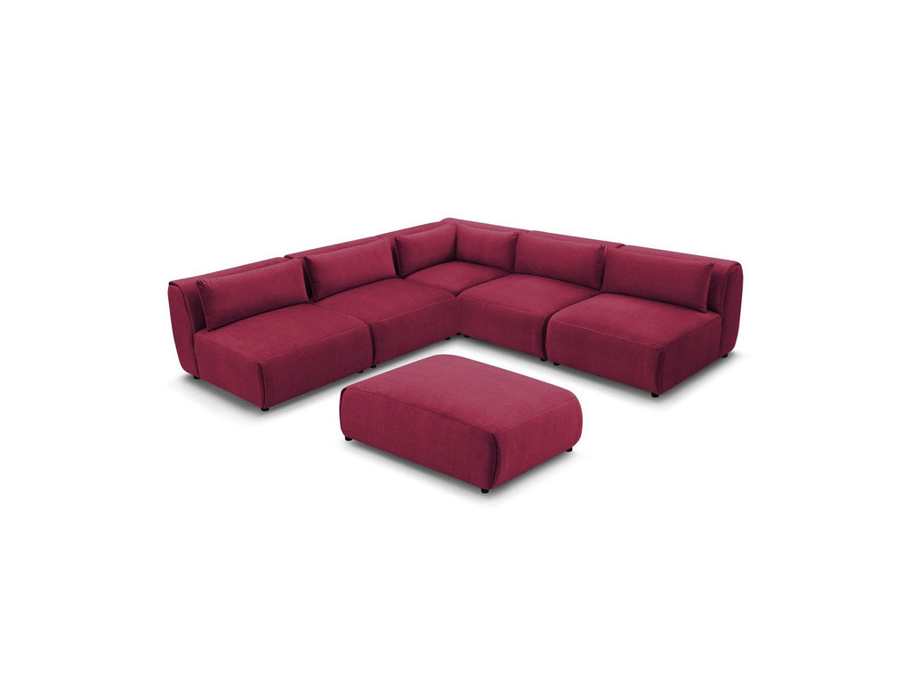 Modular Fixed Corner Sofa Jeanne Velvet Fabric with 4 Armchairs, 1 Corner and 1 Ottoman