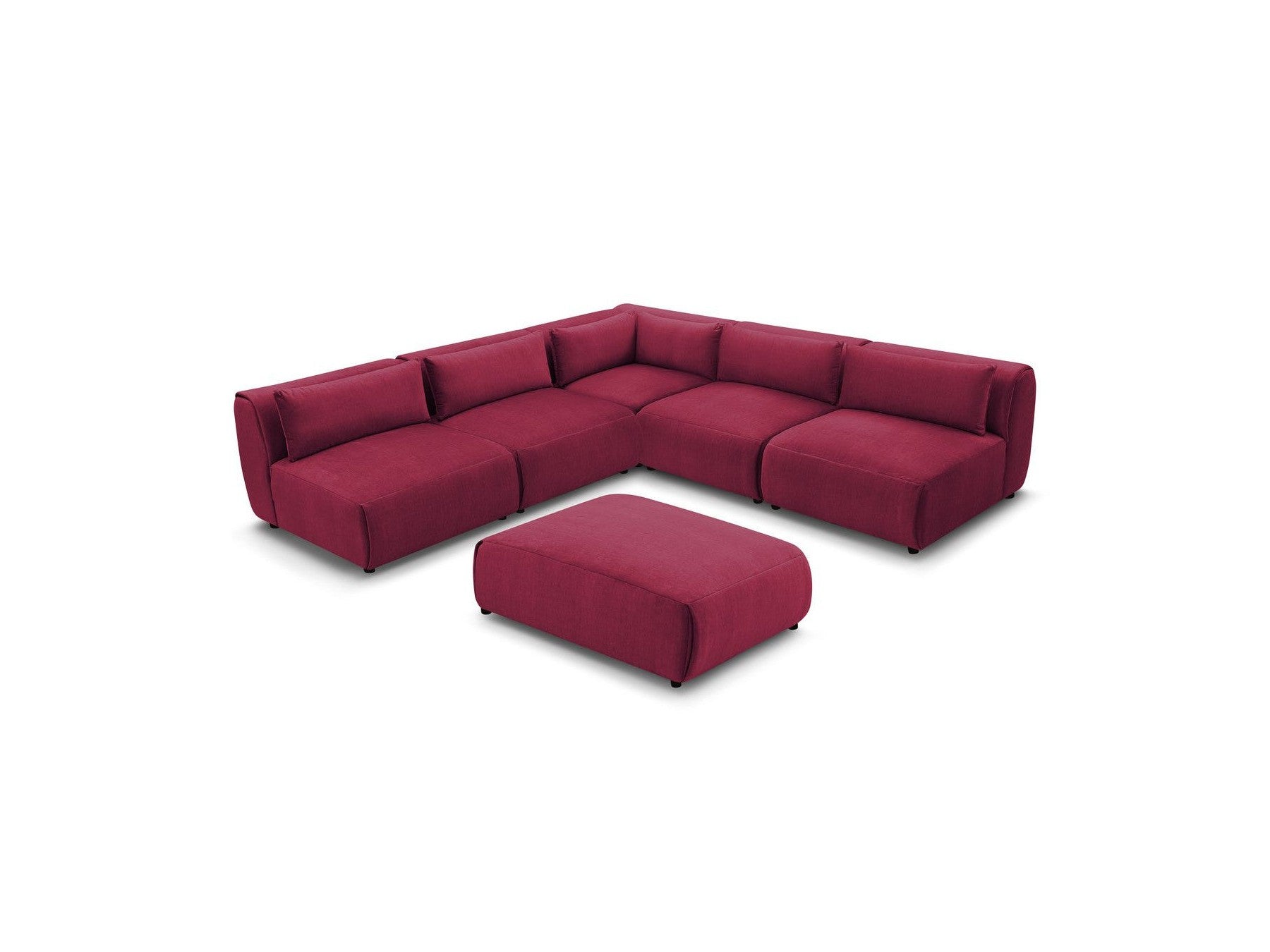 Modular Fixed Corner Sofa Jeanne Velvet Fabric with 4 Armchairs, 1 Corner and 1 Ottoman