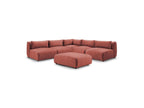 Modular Fixed Corner Sofa Jeanne Velvet Fabric with 4 Armchairs, 1 Corner and 1 Ottoman