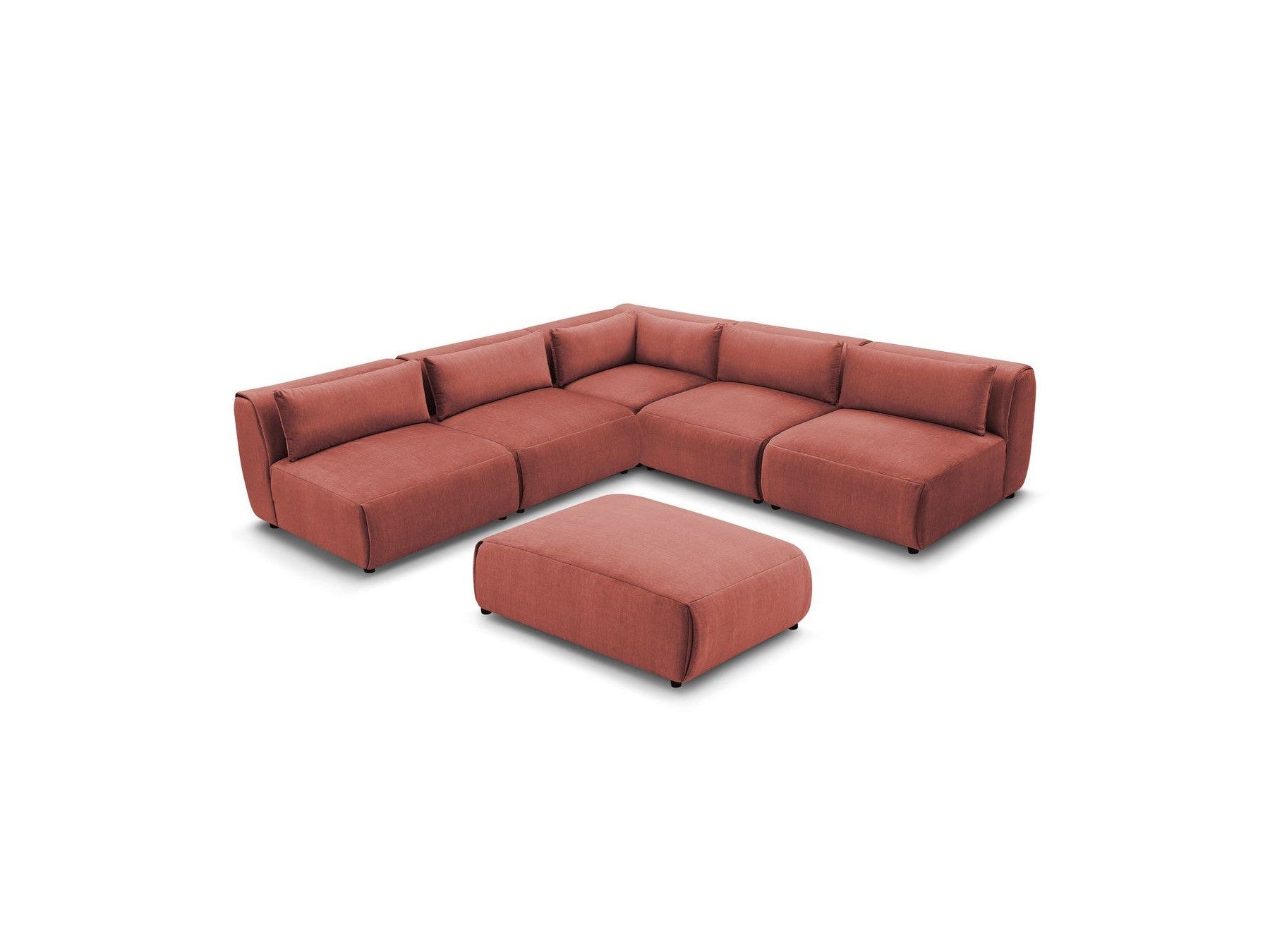 Modular Fixed Corner Sofa Jeanne Velvet Fabric with 4 Armchairs, 1 Corner and 1 Ottoman