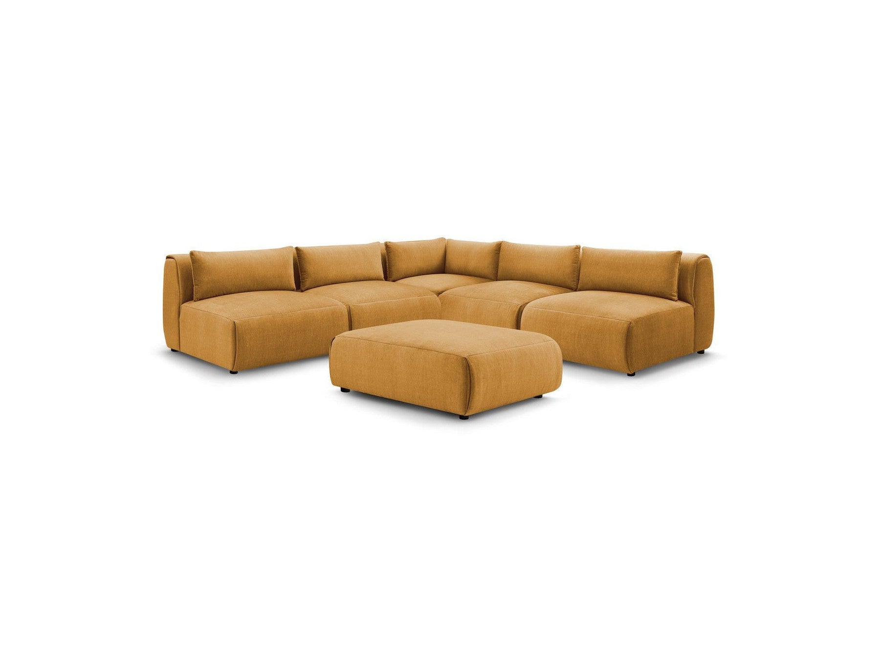 Modular Fixed Corner Sofa Jeanne Velvet Fabric with 4 Armchairs, 1 Corner and 1 Ottoman
