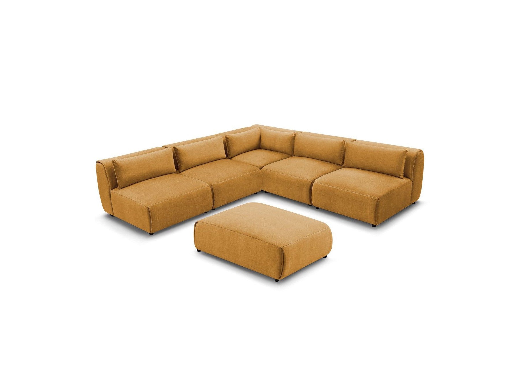Modular Fixed Corner Sofa Jeanne Velvet Fabric with 4 Armchairs, 1 Corner and 1 Ottoman