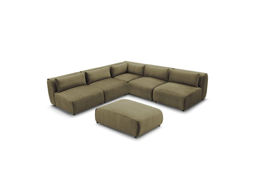 Modular Fixed Corner Sofa Jeanne Velvet Fabric with 4 Armchairs, 1 Corner and 1 Ottoman
