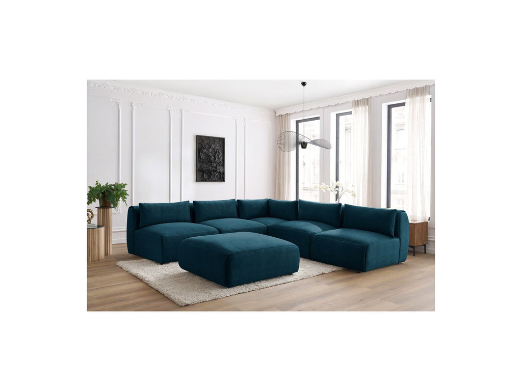 Modular Fixed Corner Sofa Jeanne Velvet Fabric with 4 Armchairs, 1 Corner and 1 Ottoman