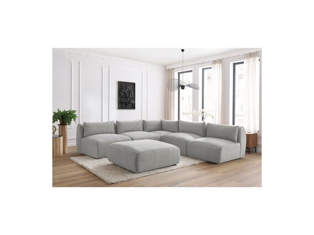 Modular Fixed Corner Sofa Jeanne Velvet Fabric with 4 Armchairs, 1 Corner and 1 Ottoman