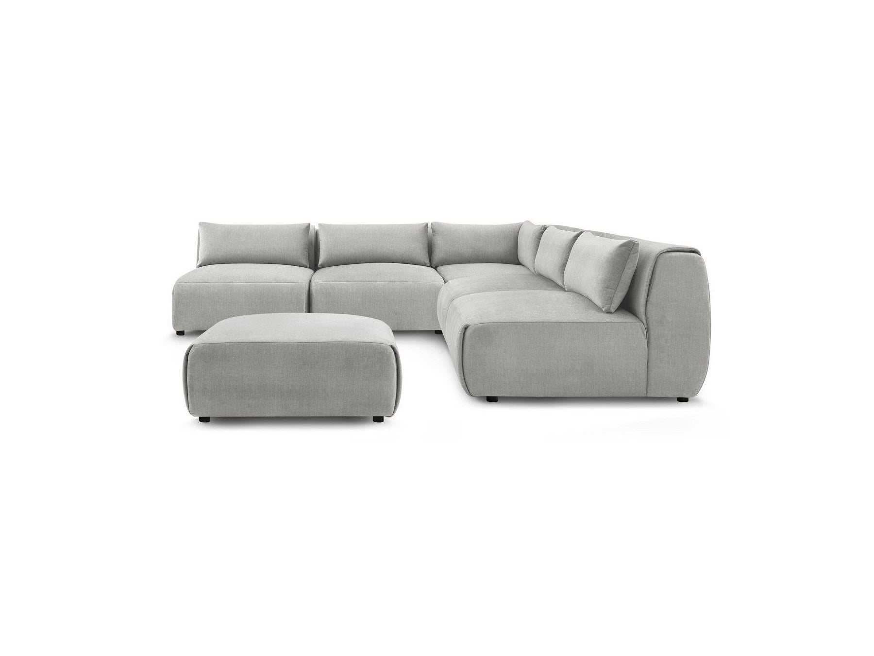 Modular Fixed Corner Sofa Jeanne Velvet Fabric with 4 Armchairs, 1 Corner and 1 Ottoman