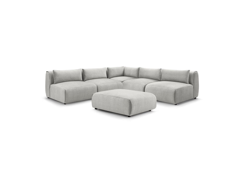 Modular Fixed Corner Sofa Jeanne Velvet Fabric with 4 Armchairs, 1 Corner and 1 Ottoman