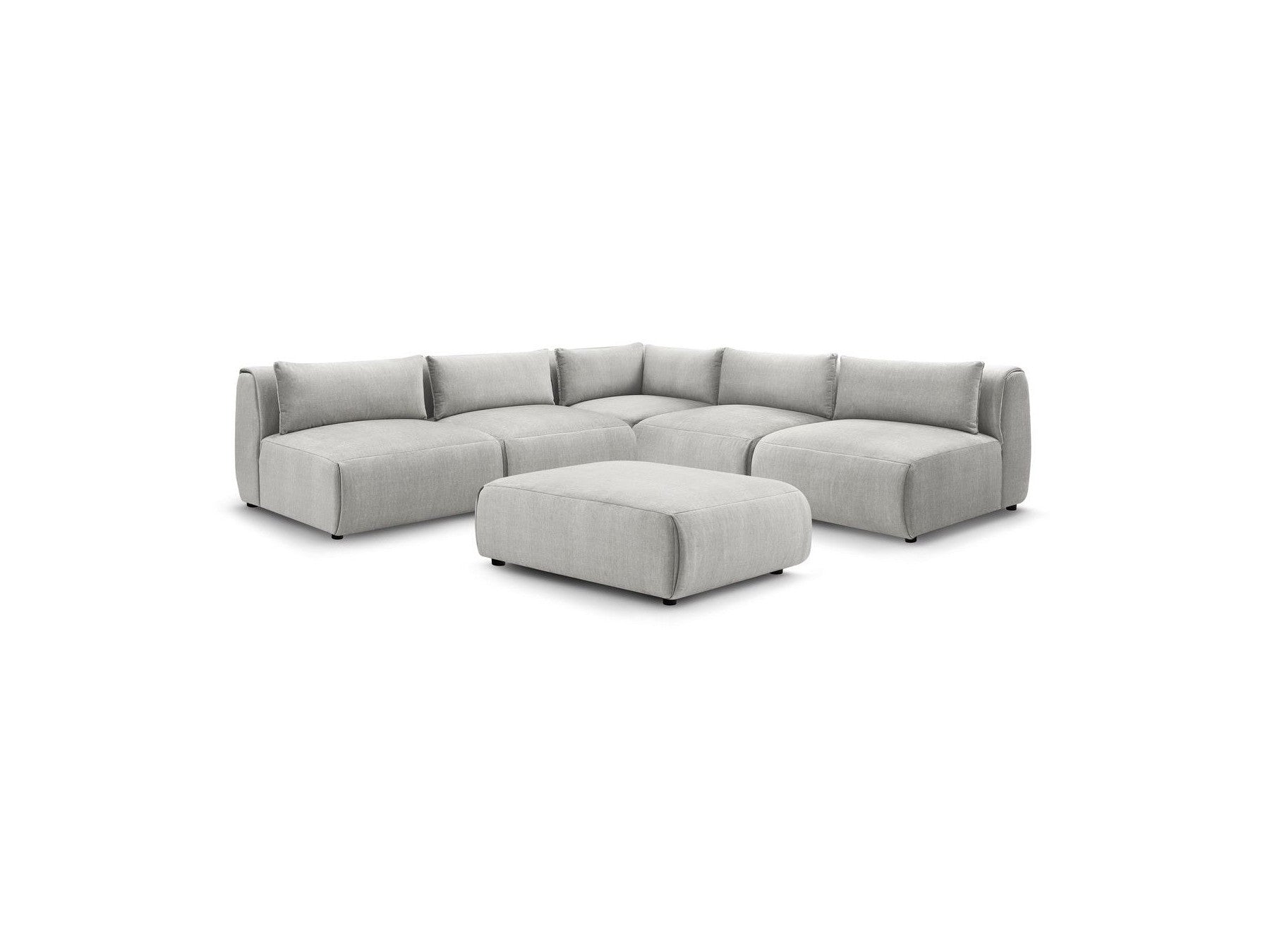 Modular Fixed Corner Sofa Jeanne Velvet Fabric with 4 Armchairs, 1 Corner and 1 Ottoman