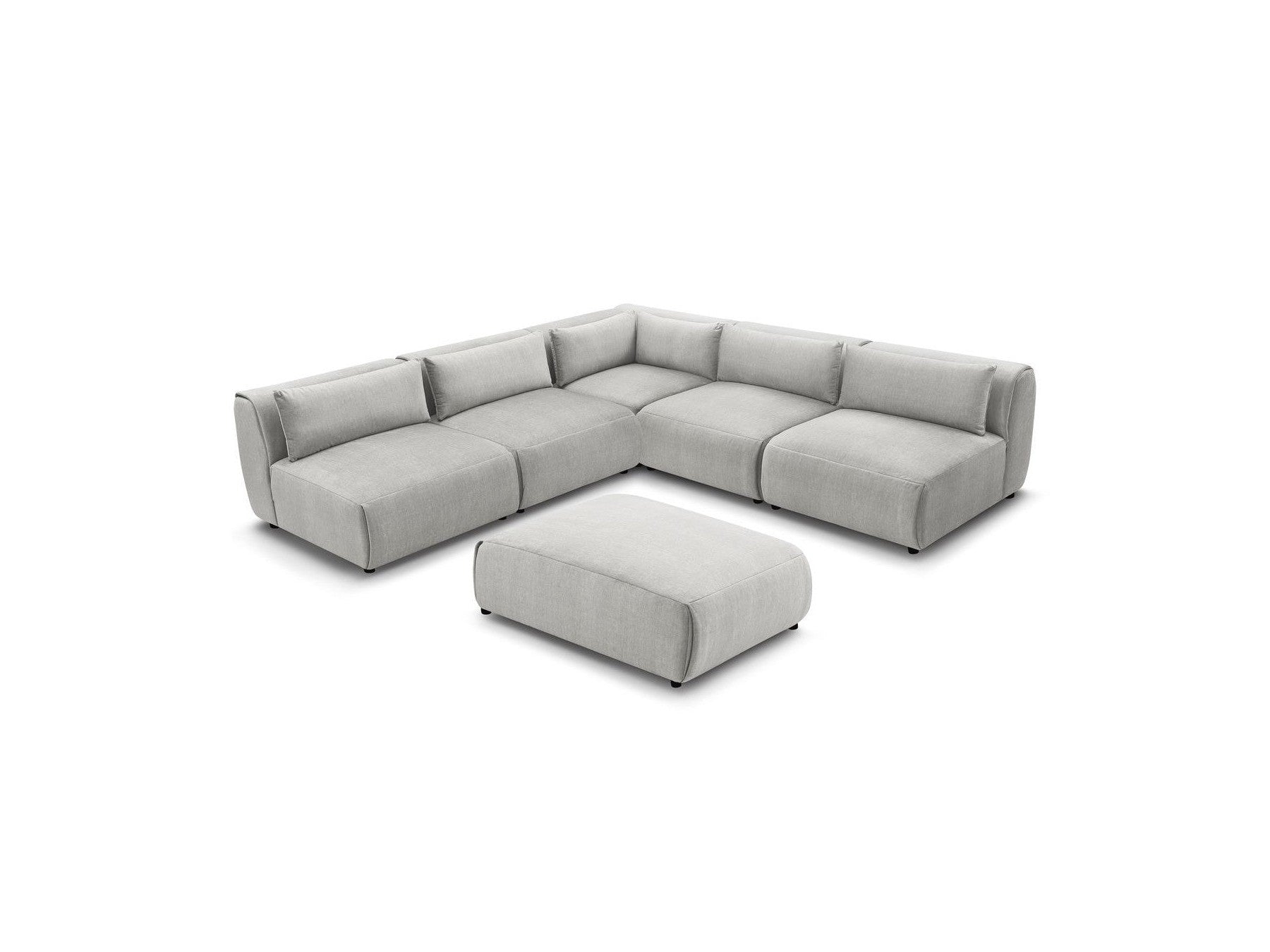 Modular Fixed Corner Sofa Jeanne Velvet Fabric with 4 Armchairs, 1 Corner and 1 Ottoman