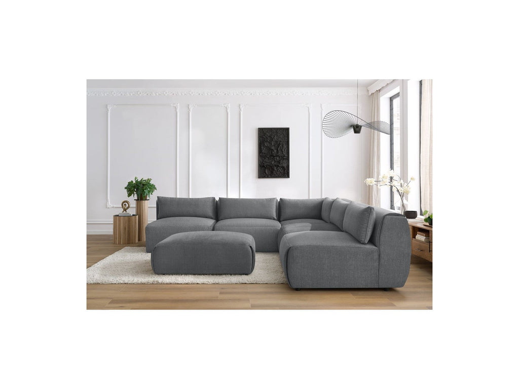 Modular Fixed Corner Sofa Jeanne Velvet Fabric with 4 Armchairs, 1 Corner and 1 Ottoman