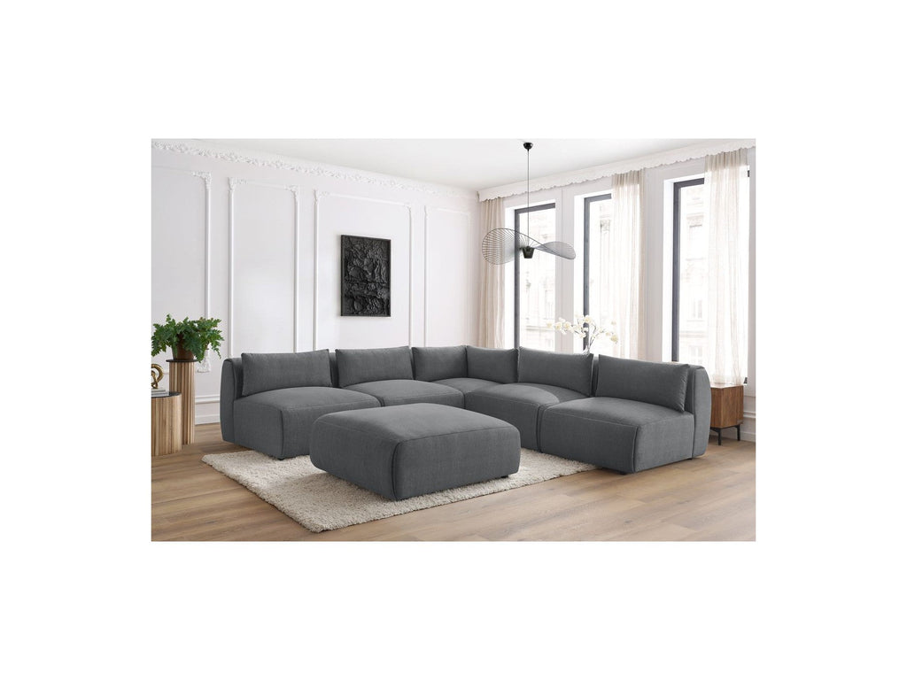 Modular Fixed Corner Sofa Jeanne Velvet Fabric with 4 Armchairs, 1 Corner and 1 Ottoman