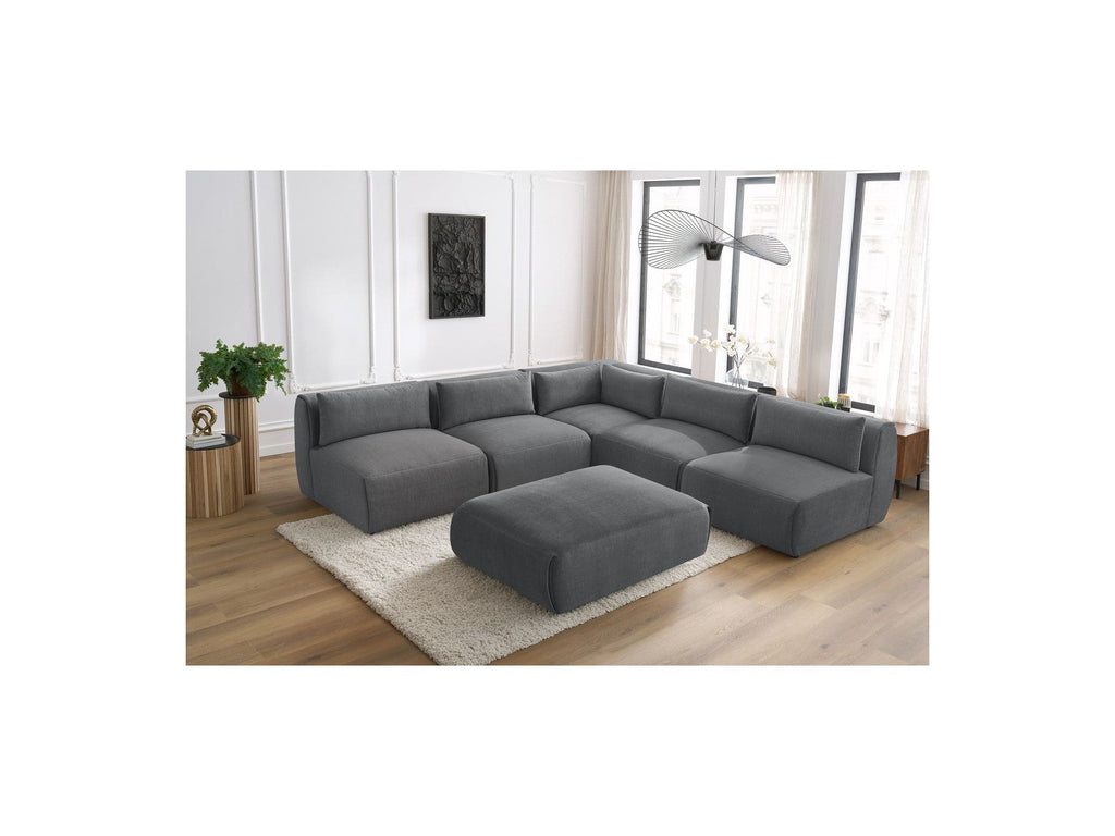 Modular Fixed Corner Sofa Jeanne Velvet Fabric with 4 Armchairs, 1 Corner and 1 Ottoman