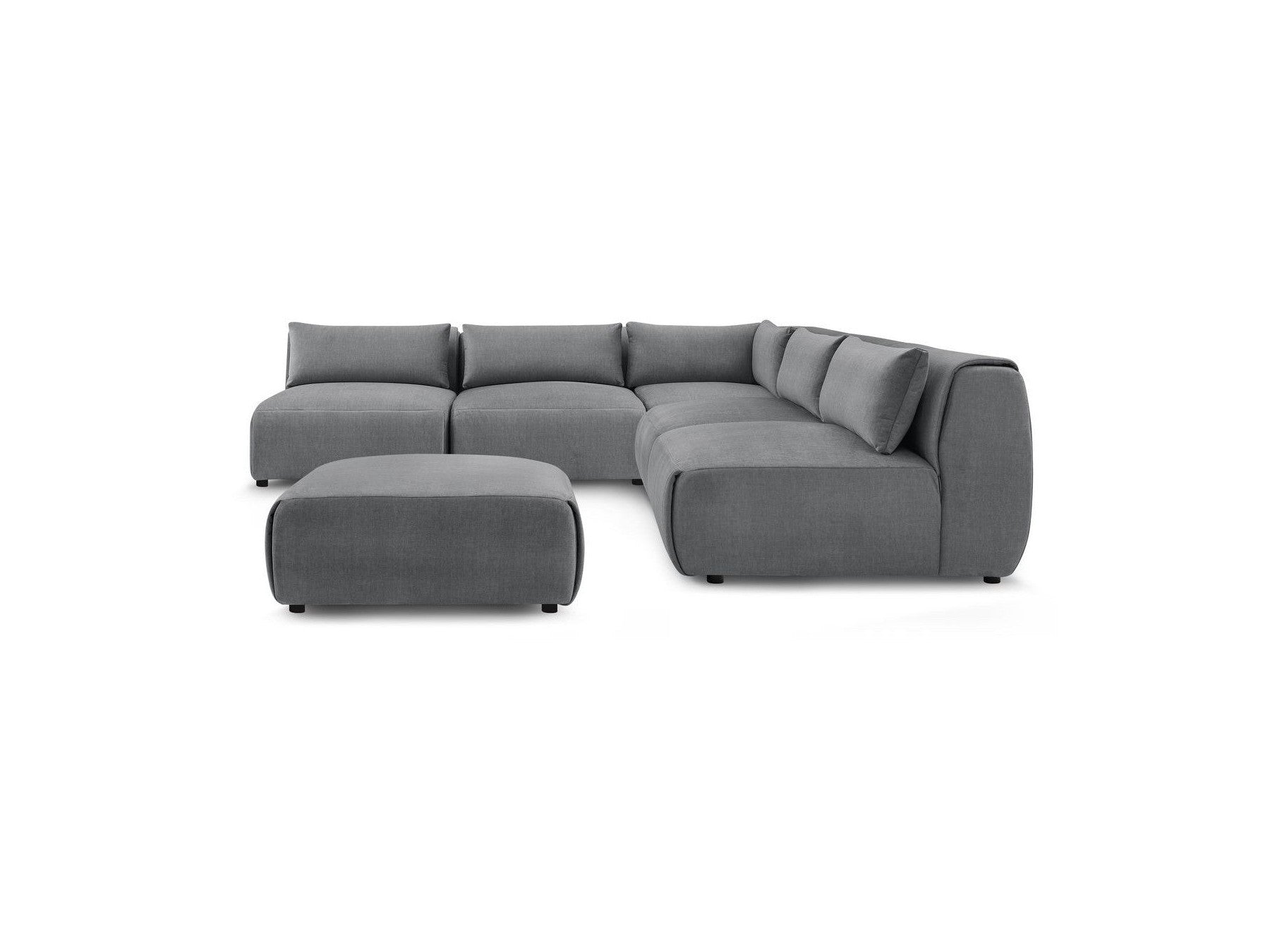 Modular Fixed Corner Sofa Jeanne Velvet Fabric with 4 Armchairs, 1 Corner and 1 Ottoman