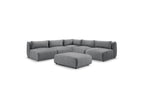 Modular Fixed Corner Sofa Jeanne Velvet Fabric with 4 Armchairs, 1 Corner and 1 Ottoman
