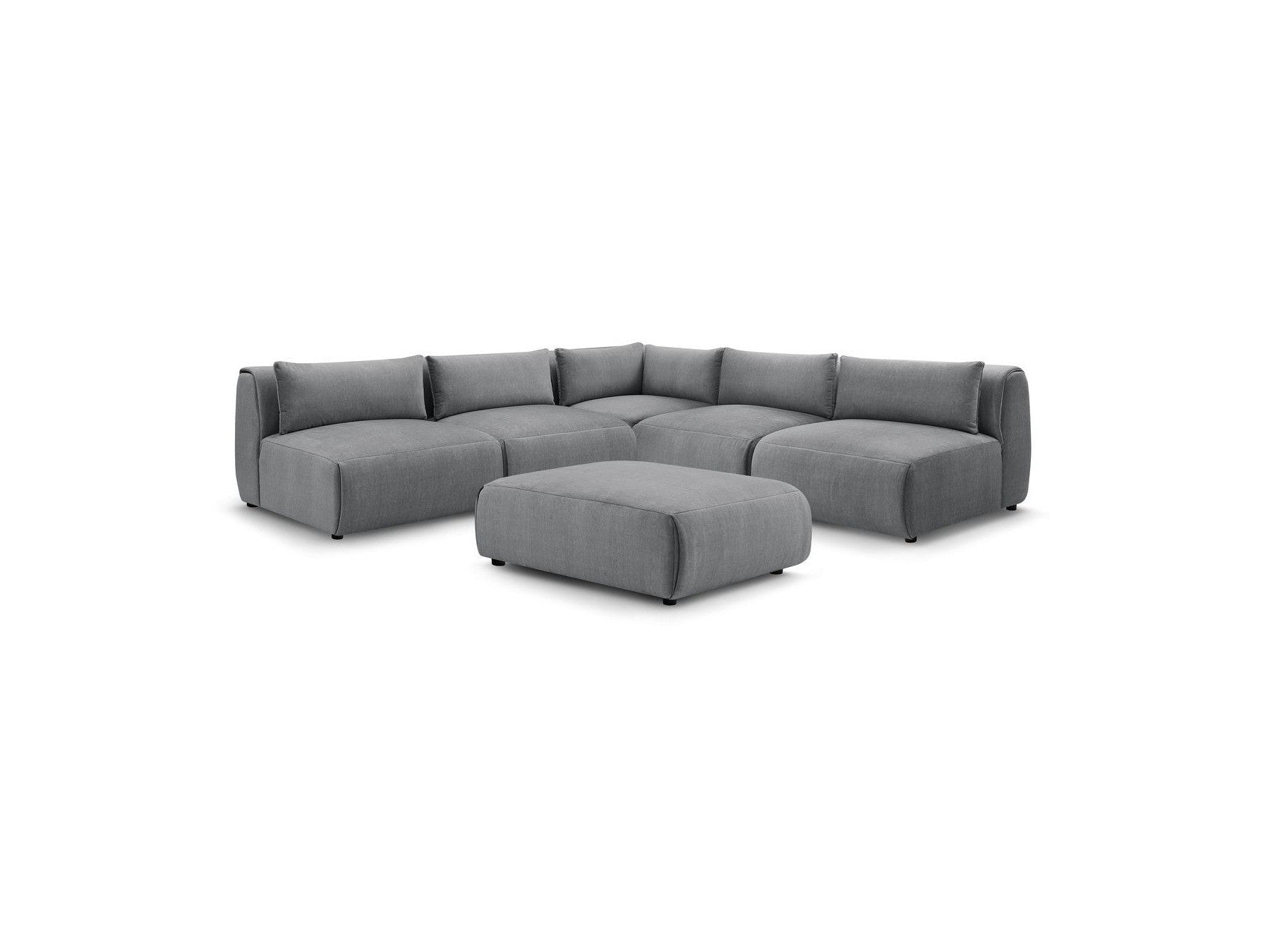 Modular Fixed Corner Sofa Jeanne Velvet Fabric with 4 Armchairs, 1 Corner and 1 Ottoman