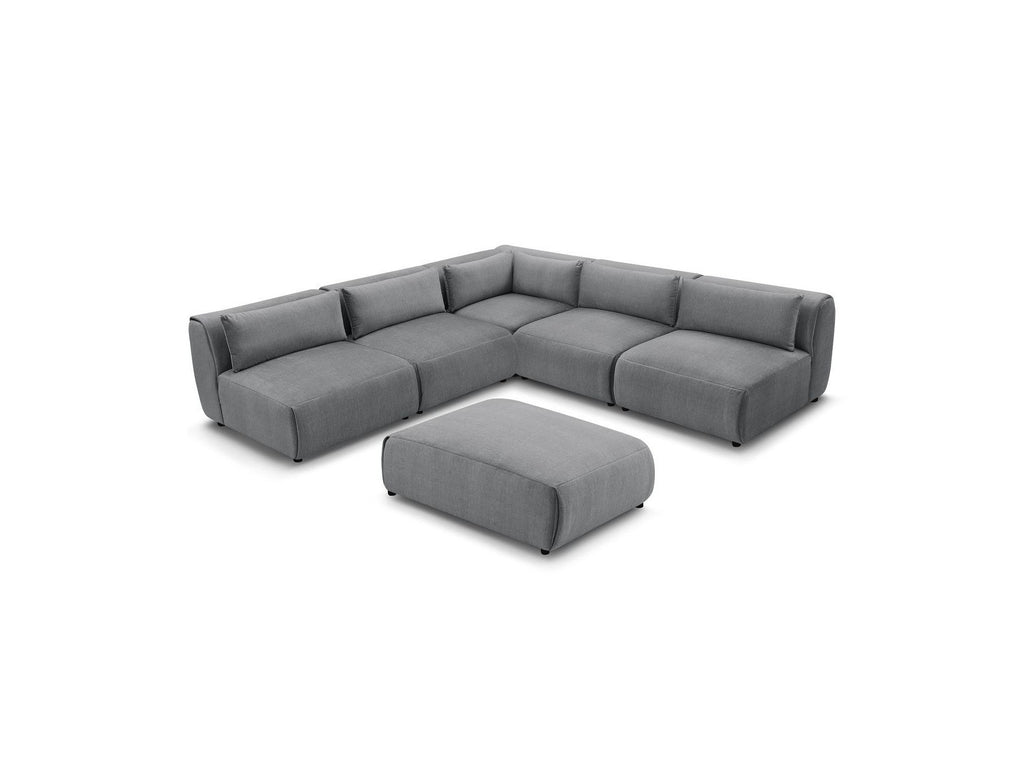 Modular Fixed Corner Sofa Jeanne Velvet Fabric with 4 Armchairs, 1 Corner and 1 Ottoman