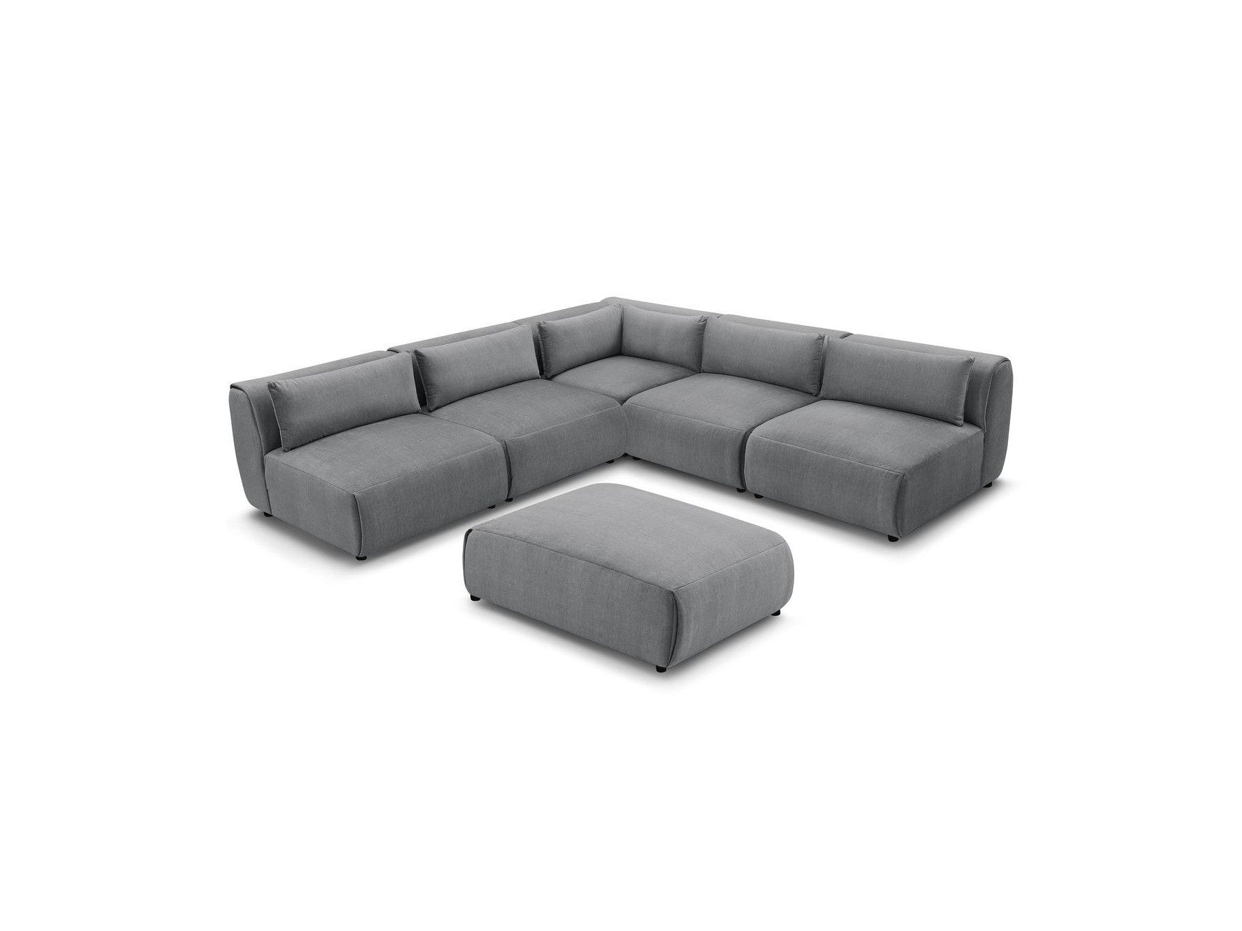 Modular Fixed Corner Sofa Jeanne Velvet Fabric with 4 Armchairs, 1 Corner and 1 Ottoman