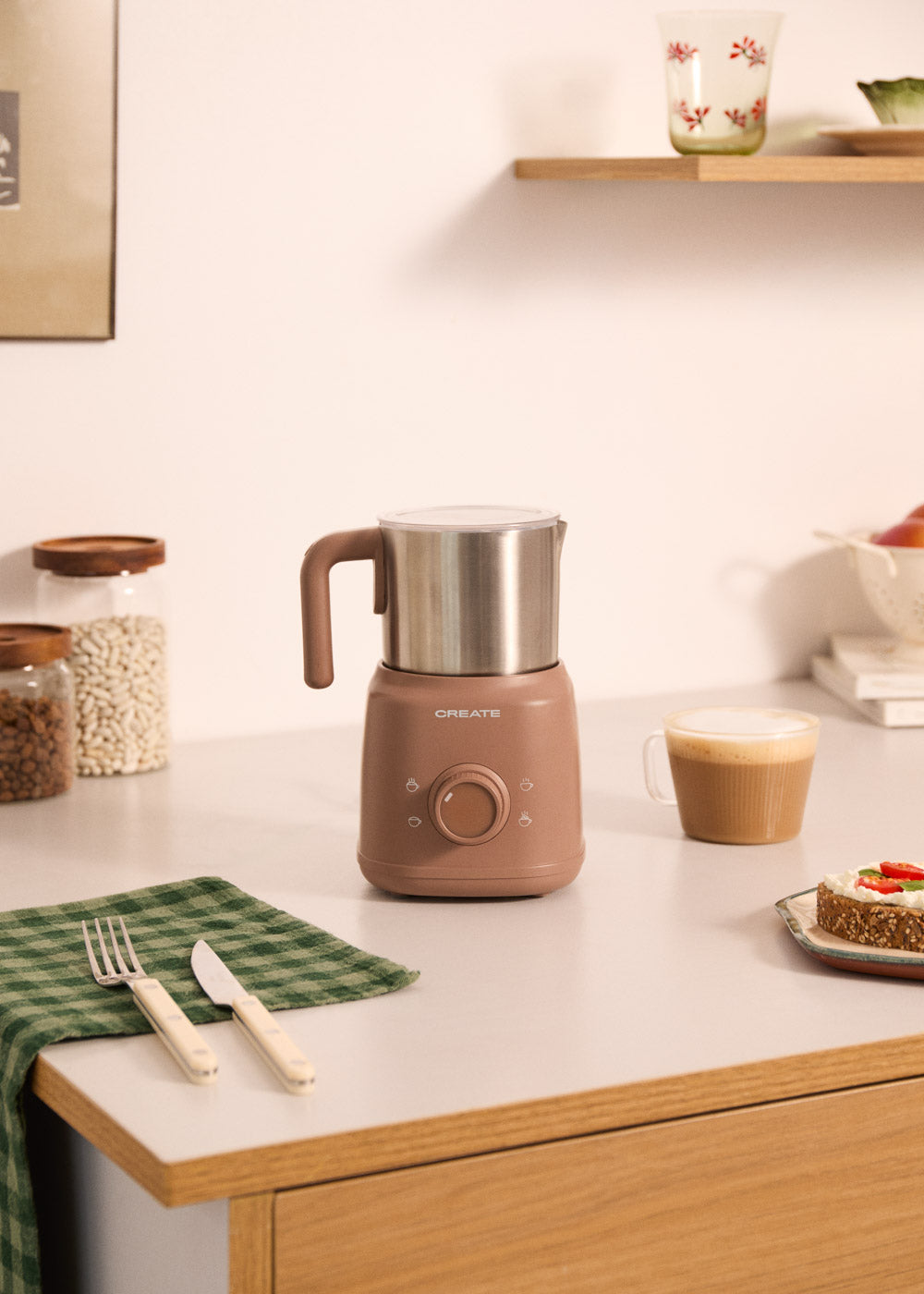 Milk Frother Retro - Espumador de Leche y Calentador de Leche con Jarra Extraíble - Moca