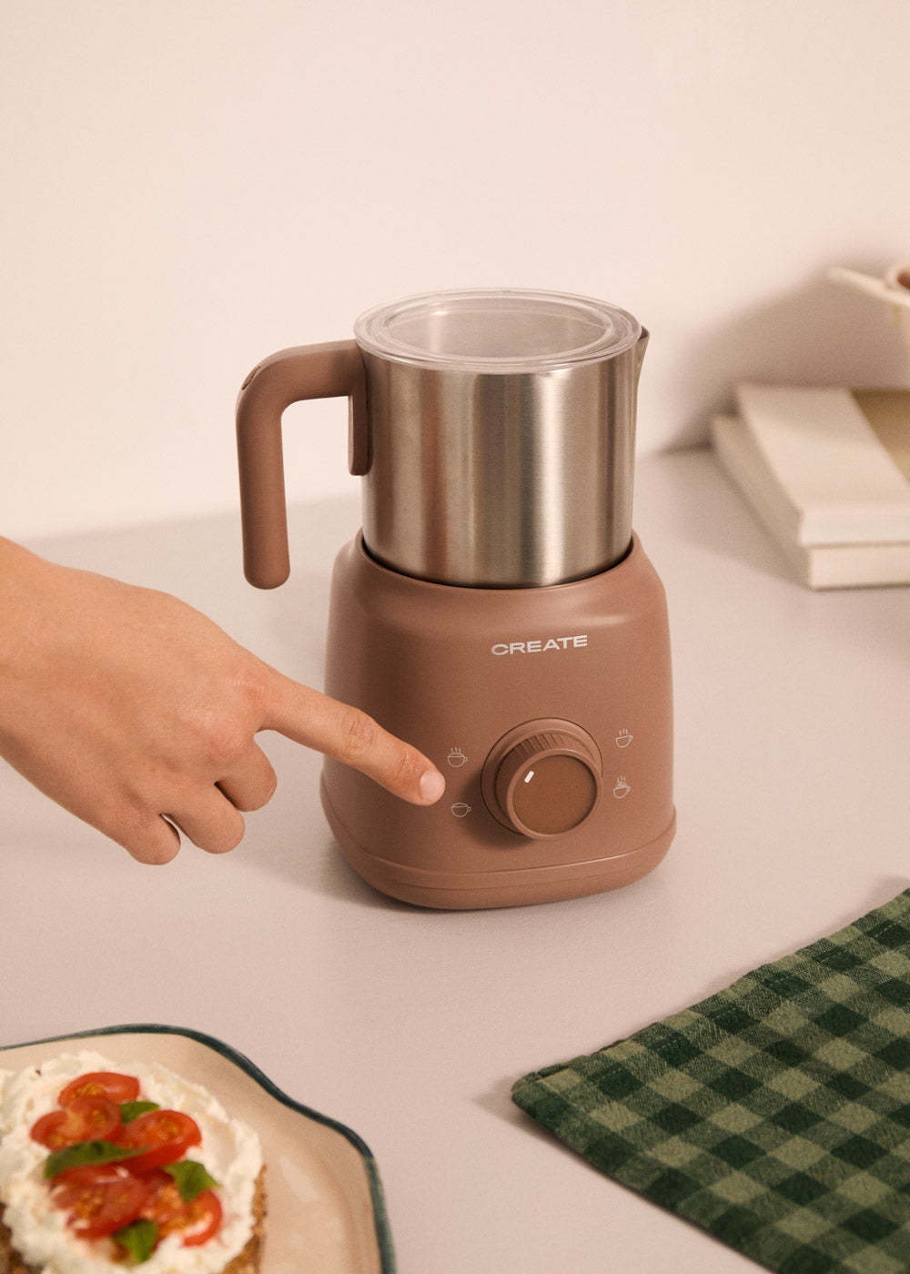 Milk Frother Retro - Espumador de Leche y Calentador de Leche con Jarra Extraíble - Moca