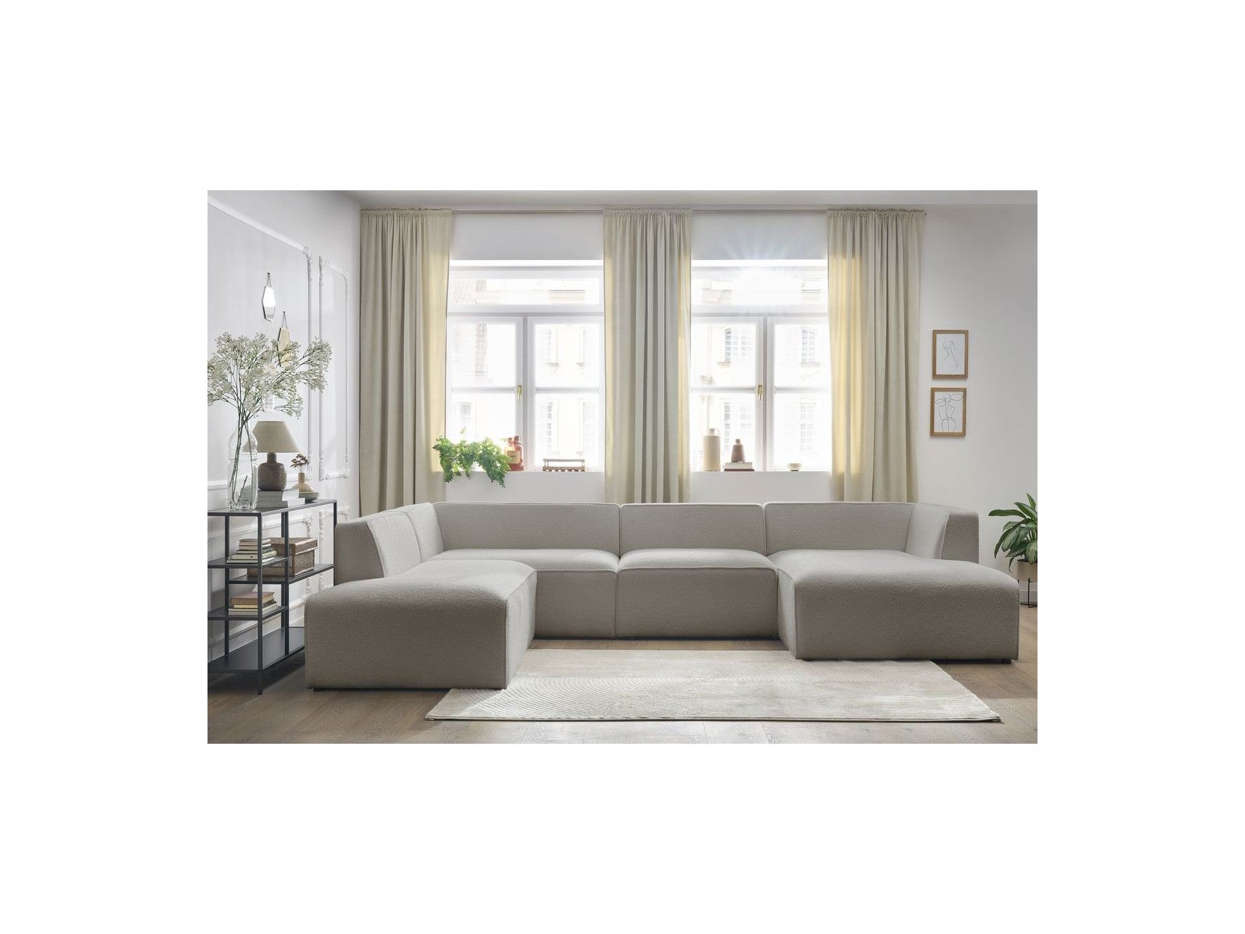 Fixed Panoramic Sofa - Megeve - Bouclé Fabric - Right-Hand Corner