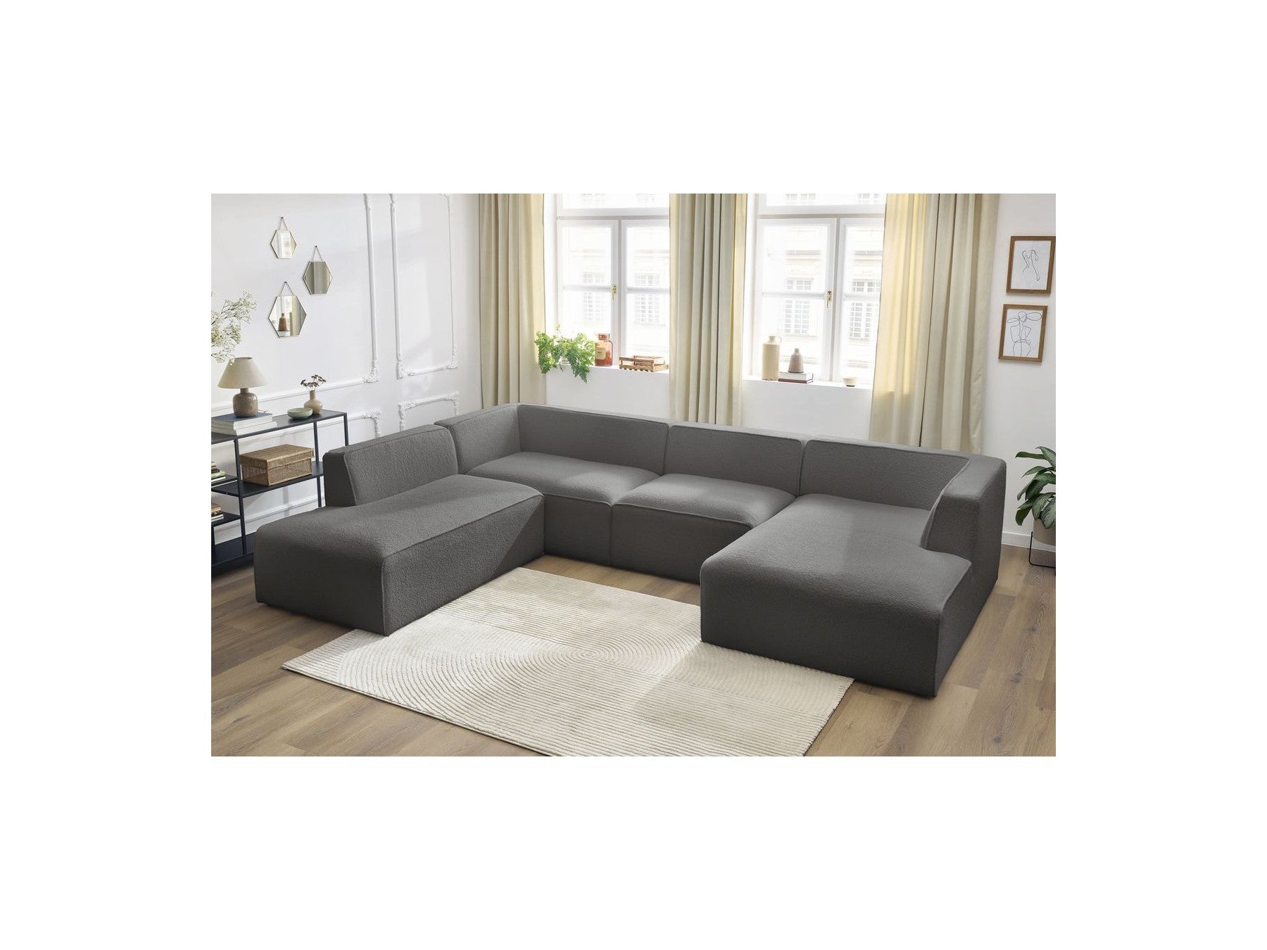 Fixed Panoramic Sofa - Megeve - Bouclé Fabric - Right-Hand Corner