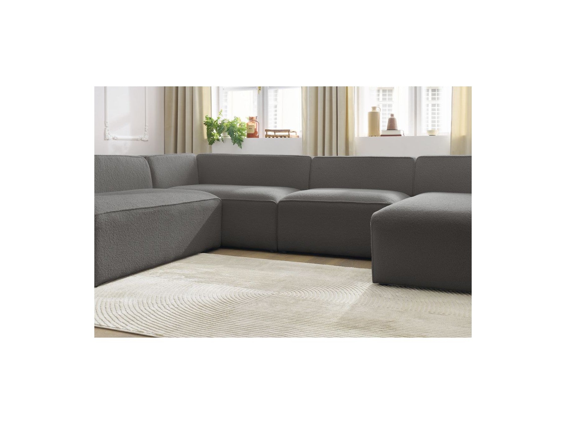 Fixed Panoramic Sofa - Megeve - Bouclé Fabric - Right-Hand Corner