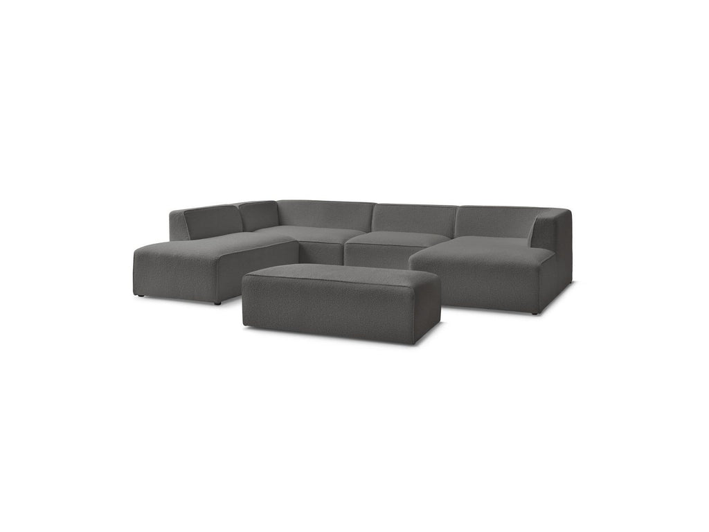 Fixed Panoramic Sofa - Megeve - With Pouffe - Bouclé Fabric - Right-Hand Corner