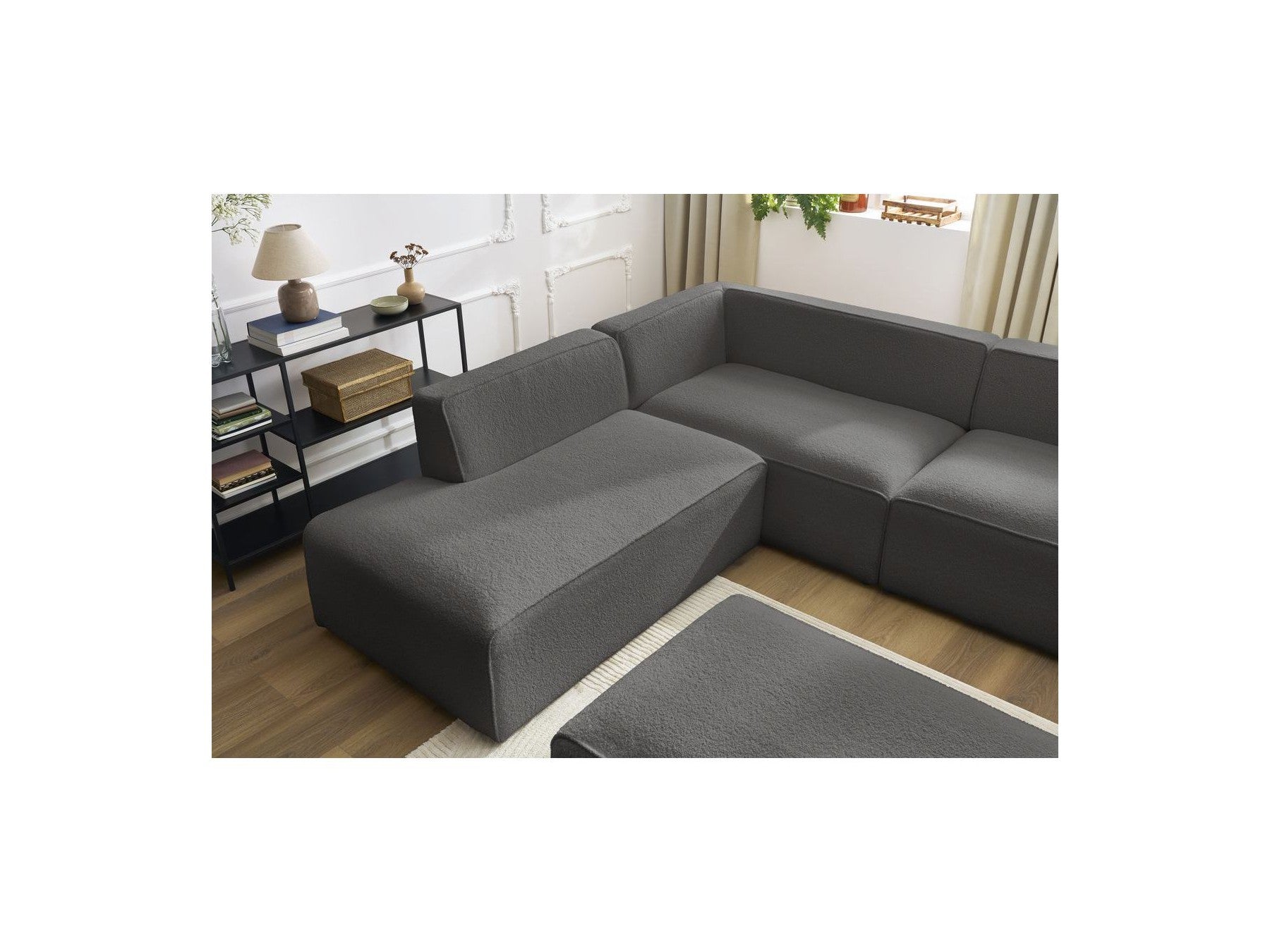 Fixed Panoramic Sofa - Megeve - With Pouffe - Bouclé Fabric - Right-Hand Corner