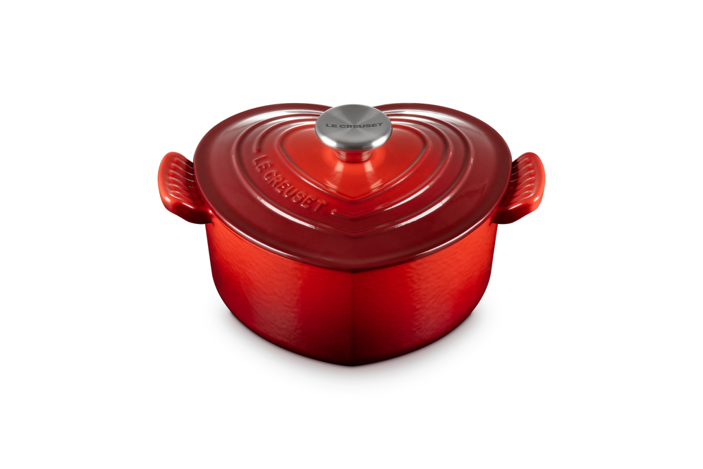 Cocotte Cœur Tradition - 20Cm - Cerise - Bouton Inox
