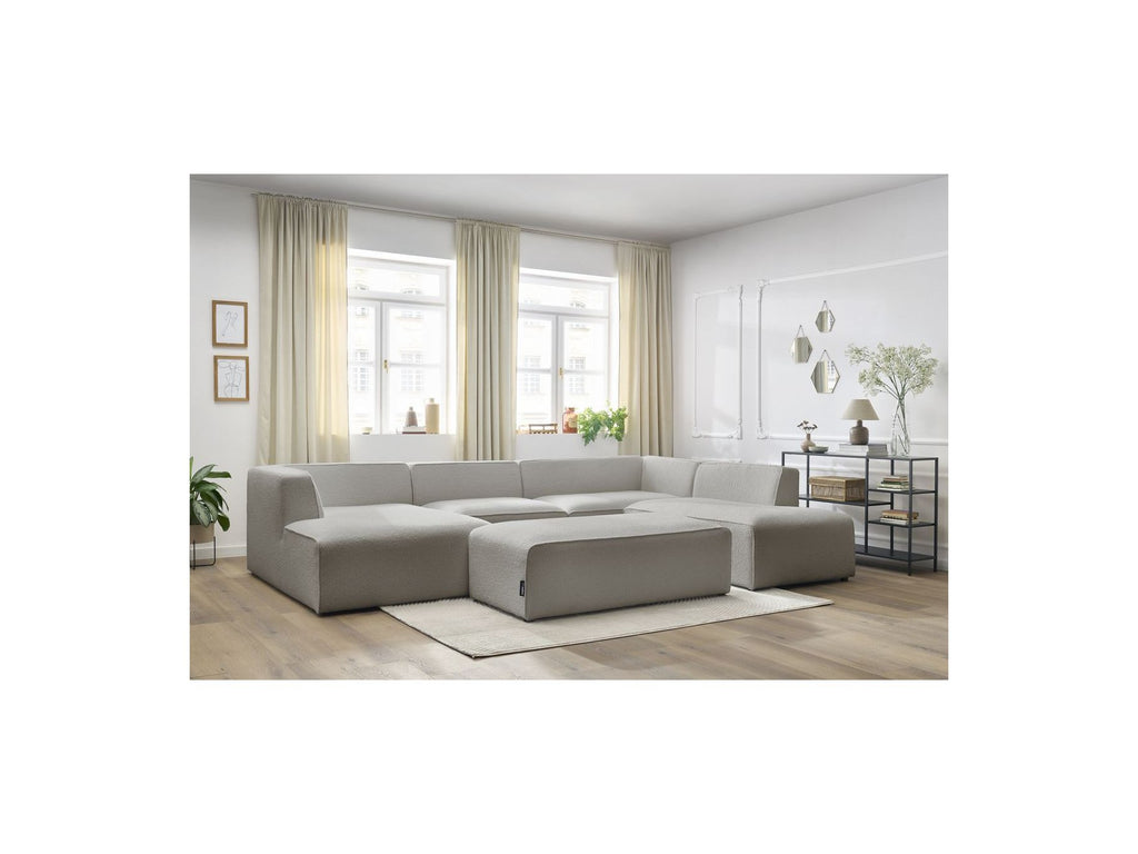 Fixed Panoramic Sofa - Megeve - With Pouffe - Bouclé Fabric - Left Corner