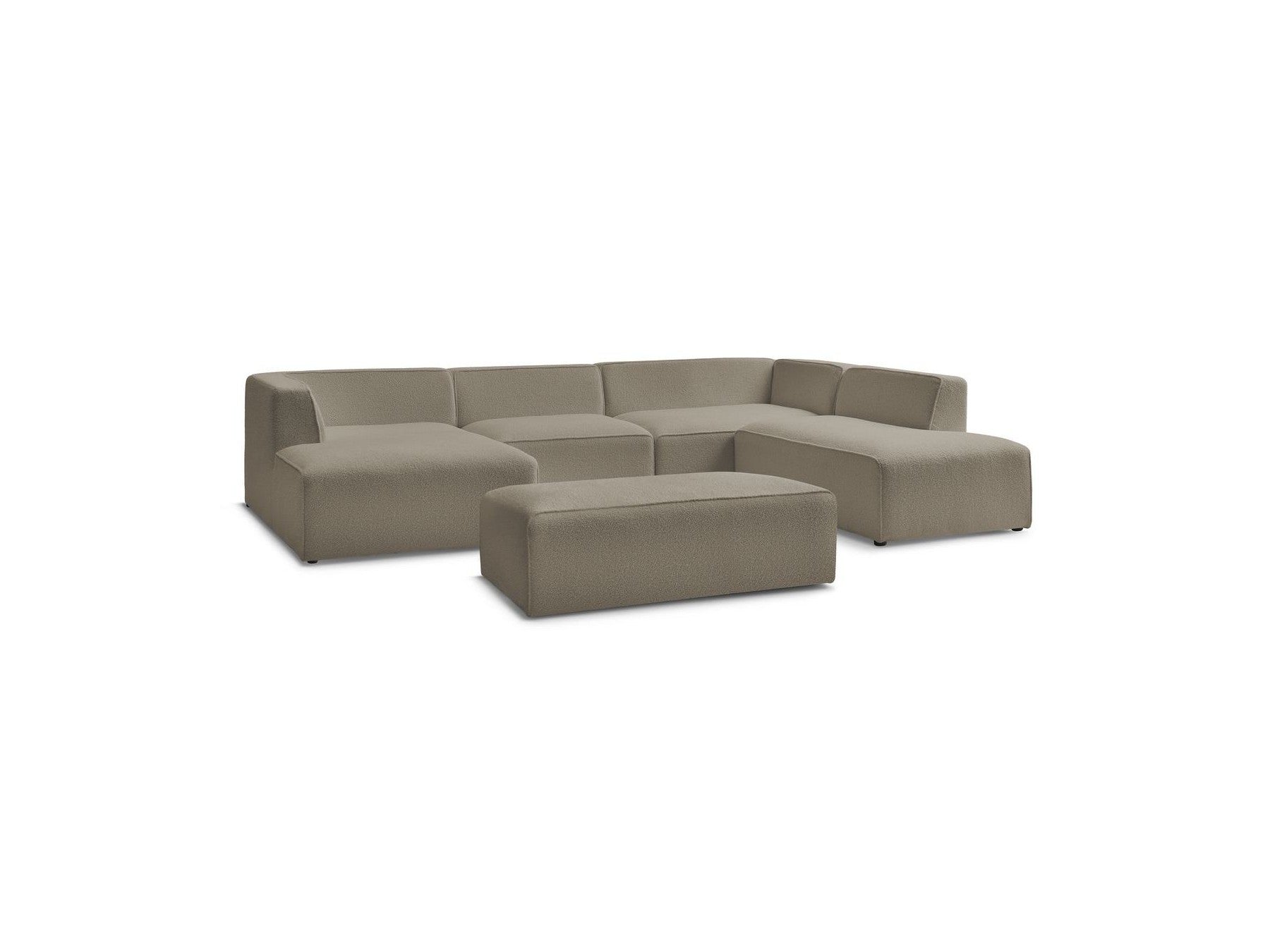 Fixed Panoramic Sofa - Megeve - With Pouffe - Bouclé Fabric - Left Corner
