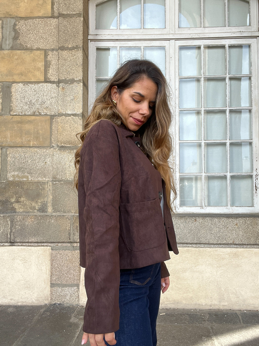 Thelma Chocolate Suede Effect Jacket