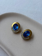 Boucles D’Oreilles Vintage - Cristaux Bleus Facettés
