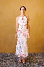 Rückenfreies Kleid mit Print – Weiß