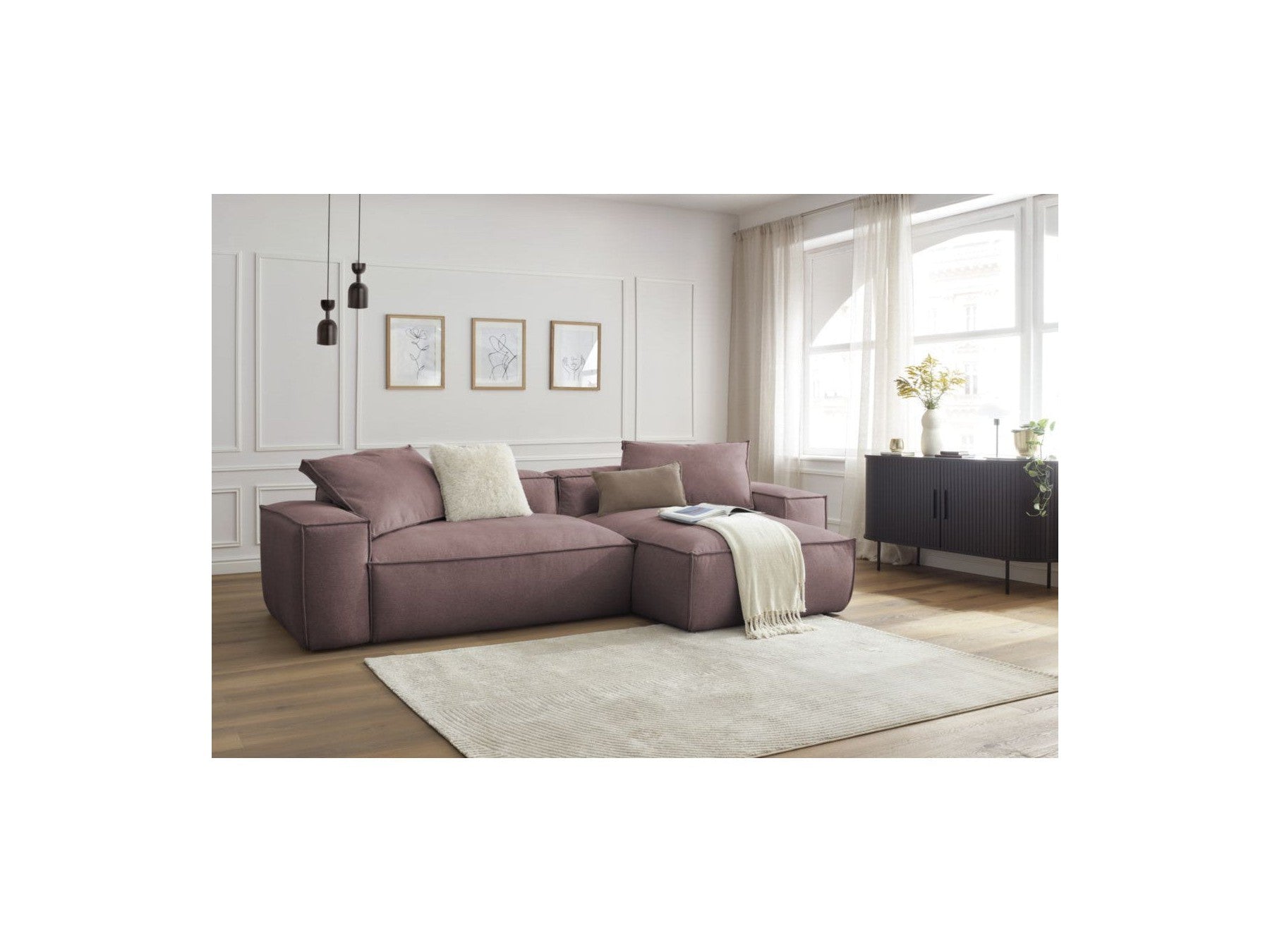 Sofá esquinero reversible Boheme de tejido jaspeado