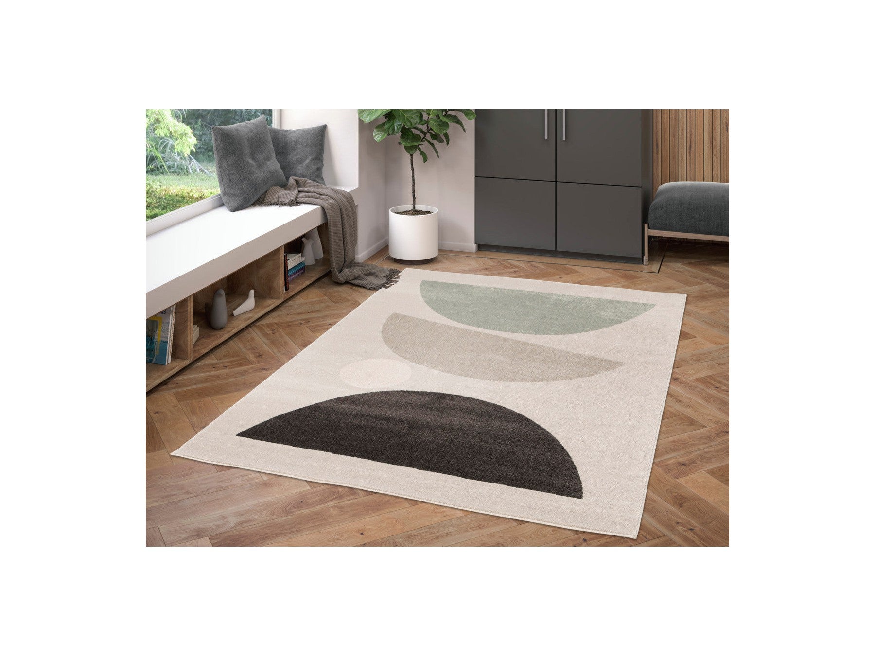 Martine - Tapis Poils Ras - Motif Abstrait - Gris Foncé