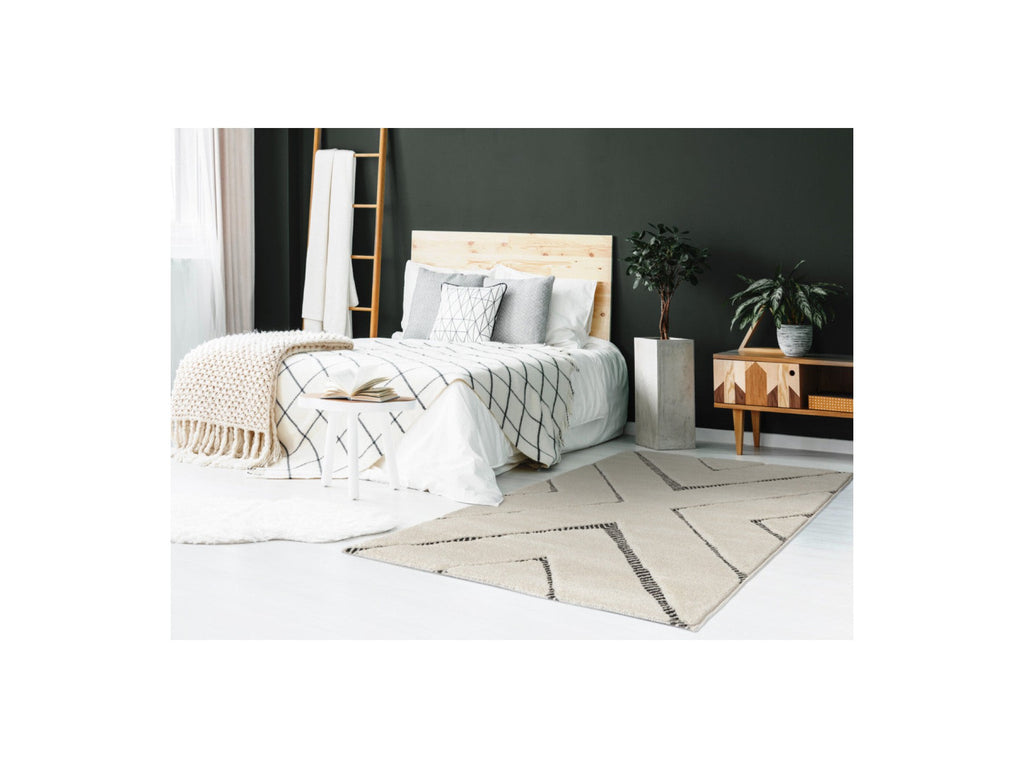 Tapis Poils Ras - Rachida - Motif Graphique - Gris Clair