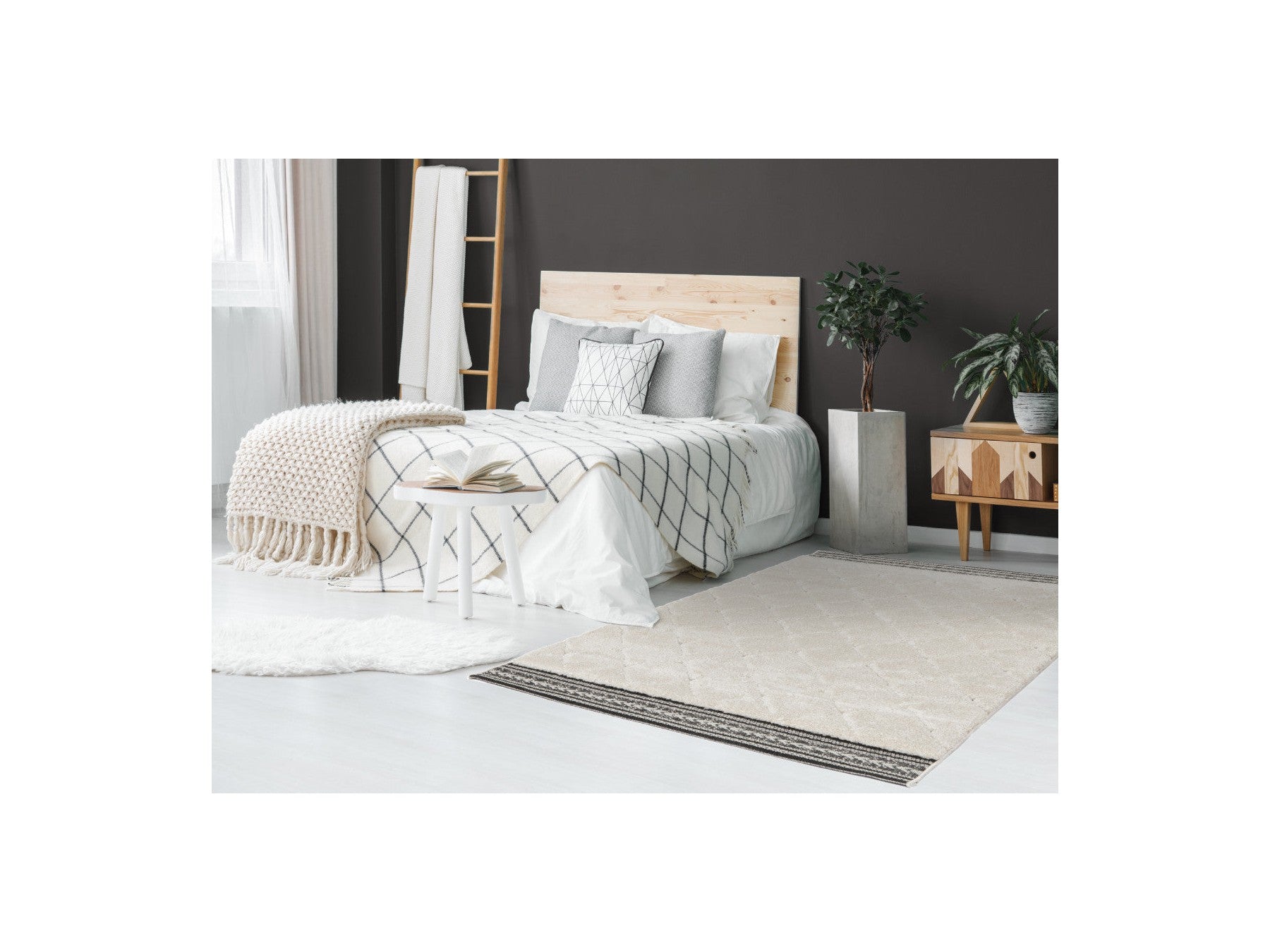 Tapis Poils Ras - Romain - Motif Graphique - Beige
