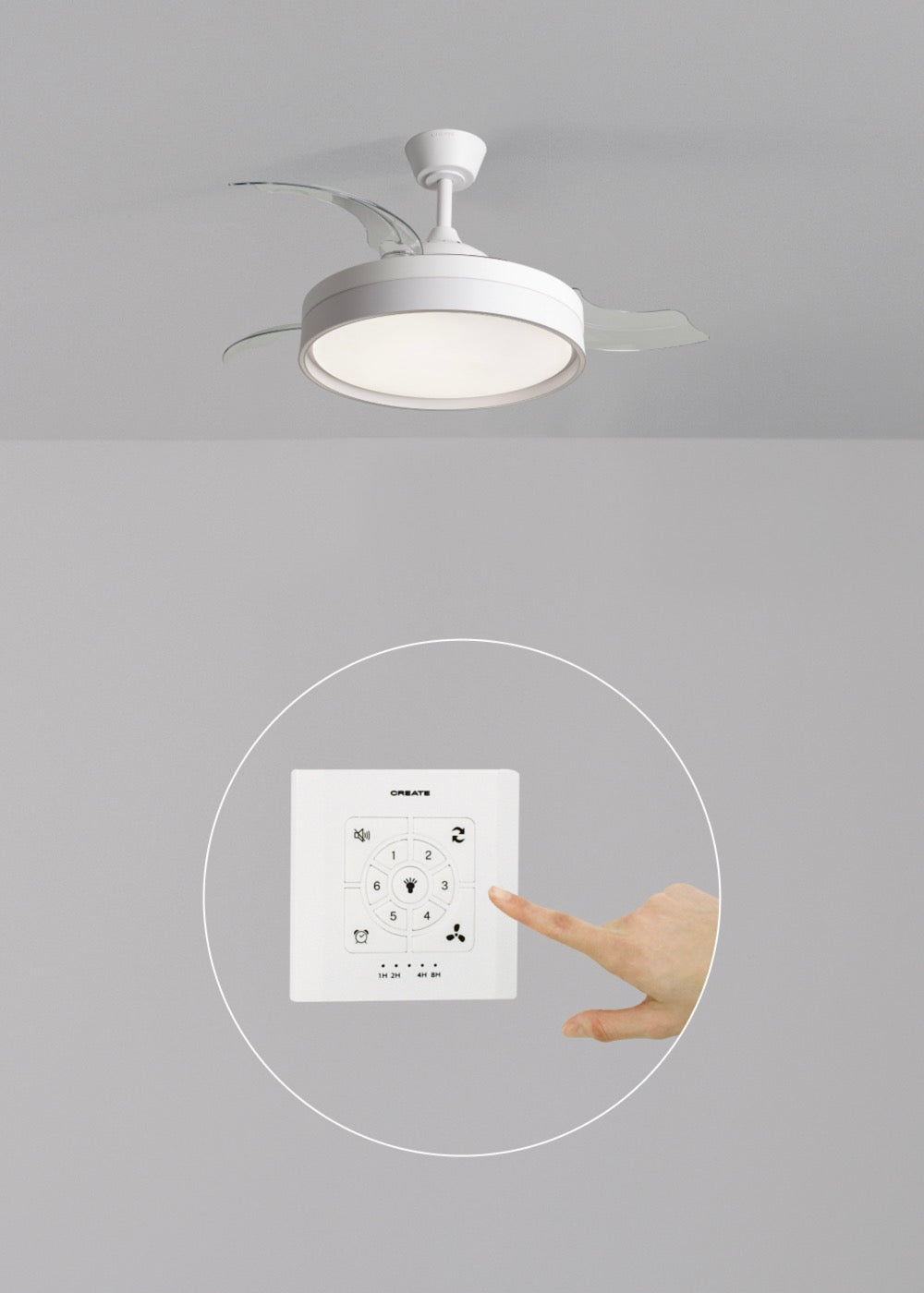 Wind Clear Edge - 40W Quiet Ceiling Fan with Retractable Blades and LED Light - White