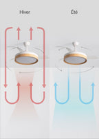 Wind Clear Edge - Ventilateur De Plafond Silencieux 40W Avec Pales Rétractables Et Lumière Led - Blanc/Bois Clair