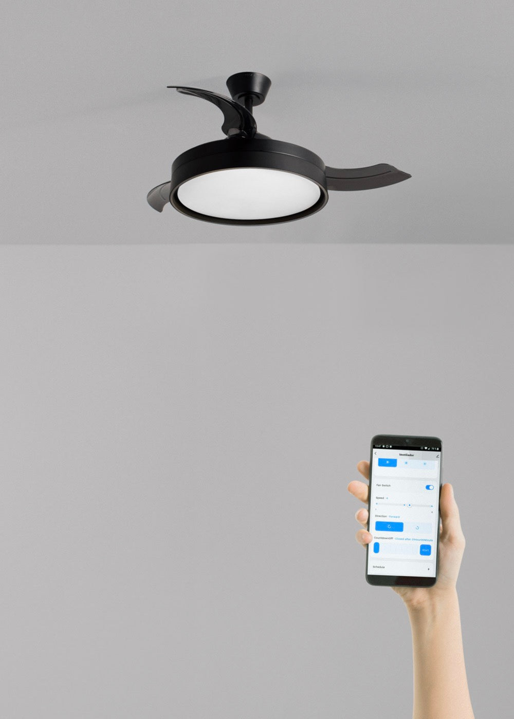 Wind Clear Edge - Ventilateur De Plafond Silencieux 40W Avec Pales Rétractables Et Lumière Led - Noir