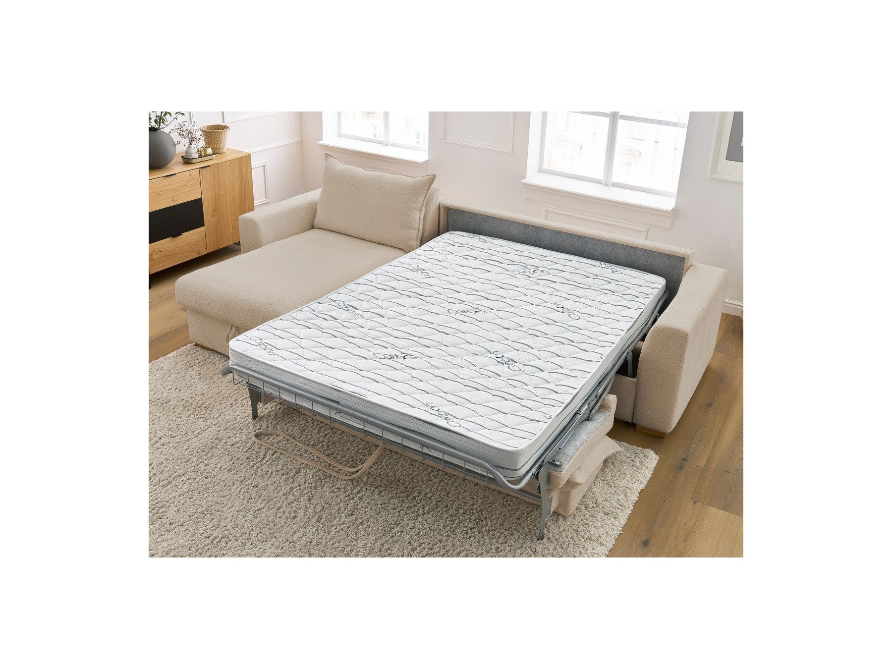 Augustin - Sofá esquinero reversible convertible con apertura exprés - Tejido bouclé