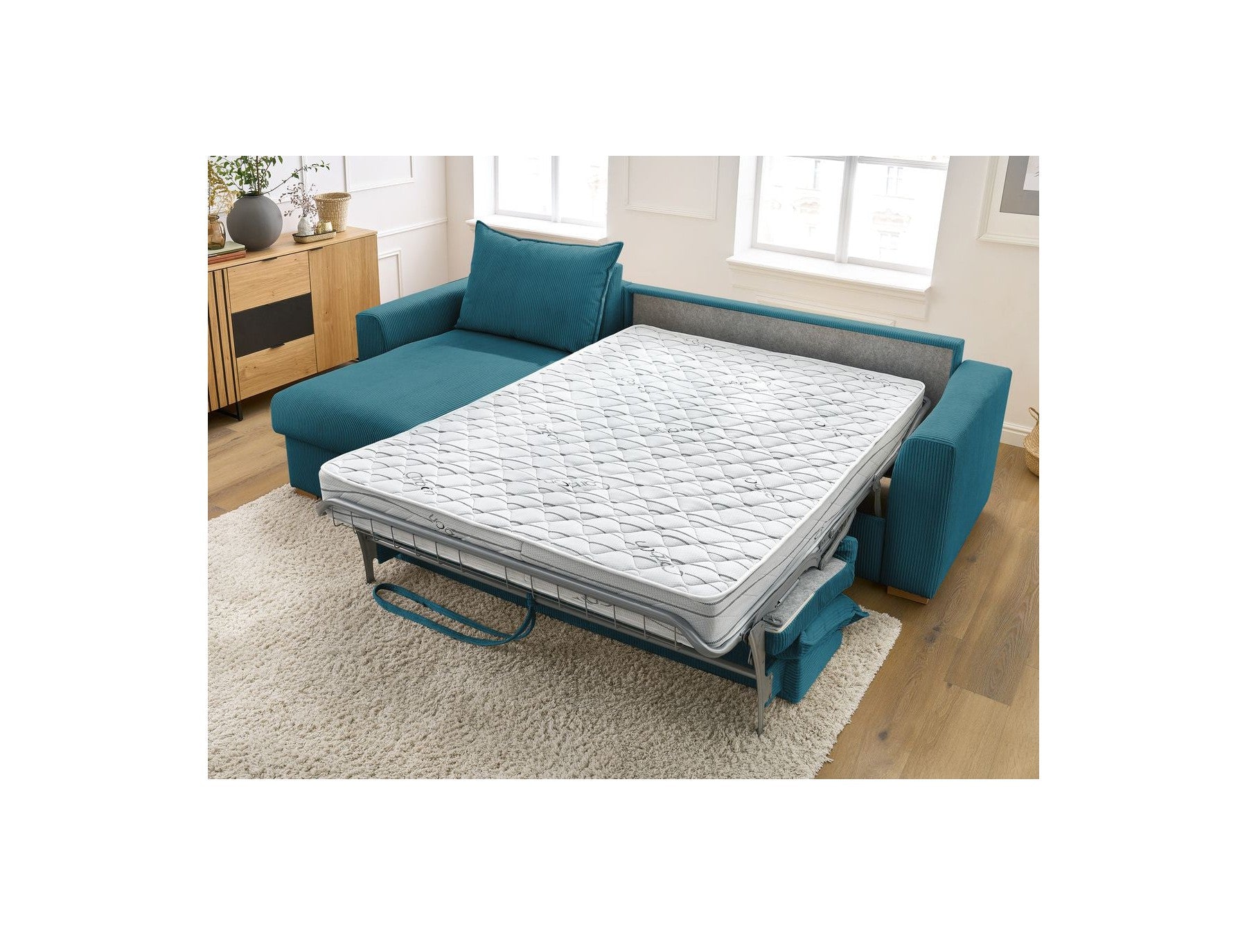 Augustin - Sofá esquinero reversible convertible con apertura exprés - Tejido bouclé