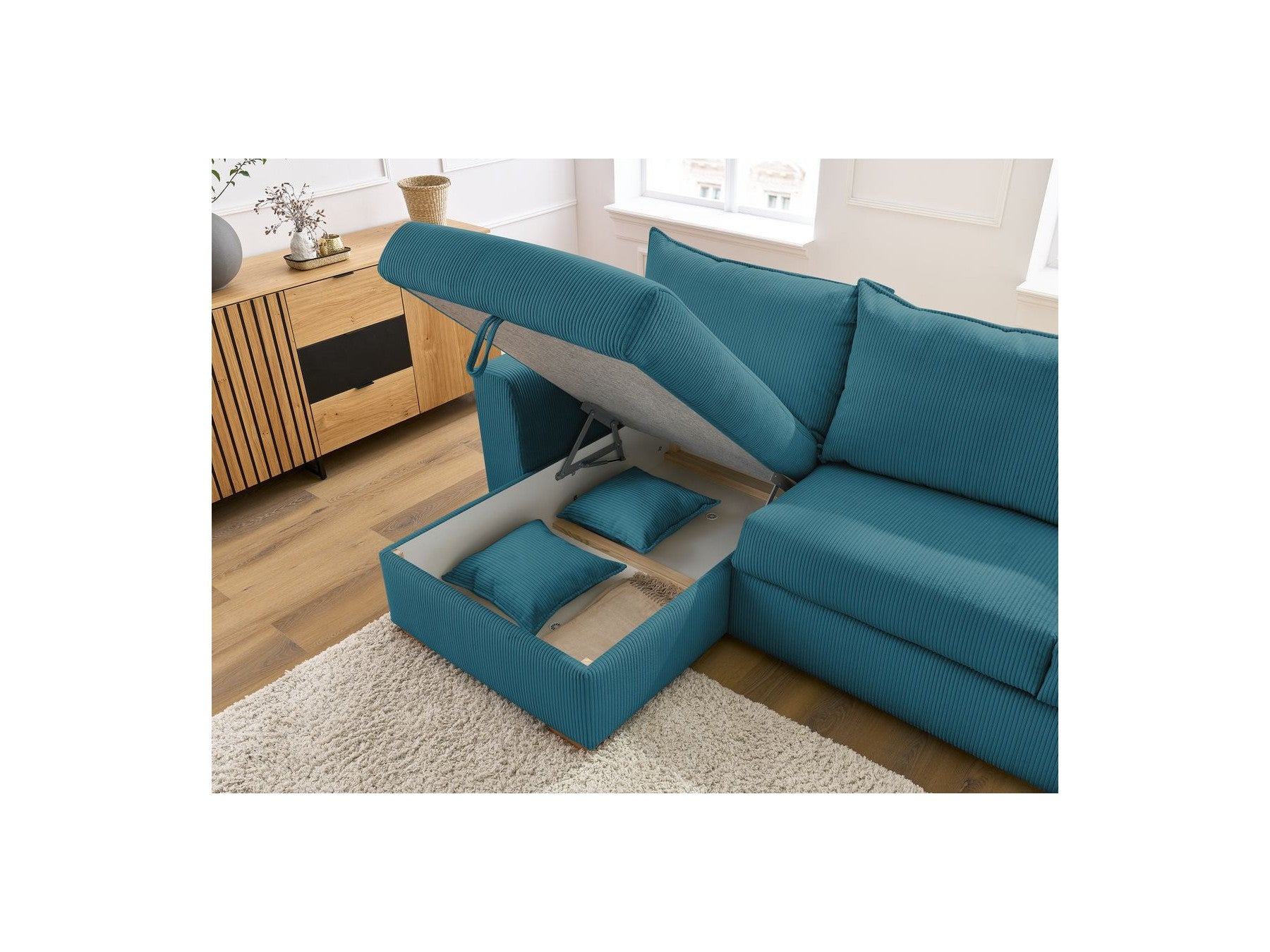 Augustin - Sofá esquinero reversible convertible con apertura exprés - Tejido bouclé