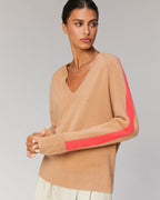 Lightweight Oversized Two-Tone Striped V-Neck Jumper - 1502 Light Mottled Grey - Women